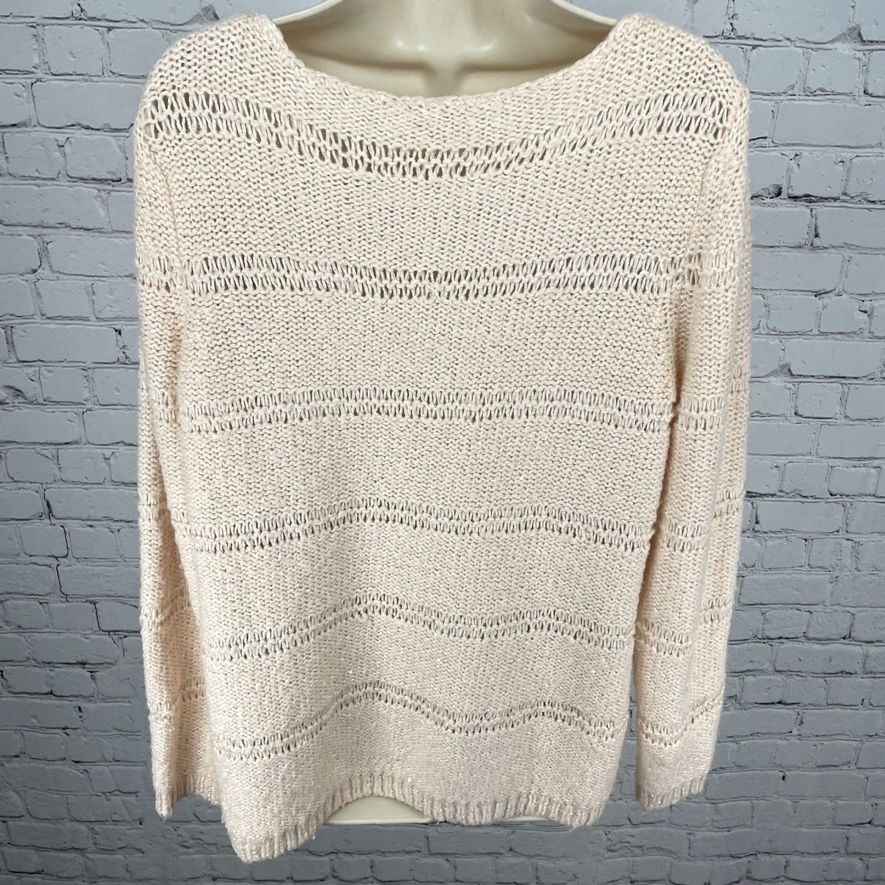 Vintage Chico’s Pink Metallic Sequin Sparkle Chunky Knit Pullover Sweater Size 2 US 12 Size XS / US 0-2 / IT 36-38 - 2 Thumbnail