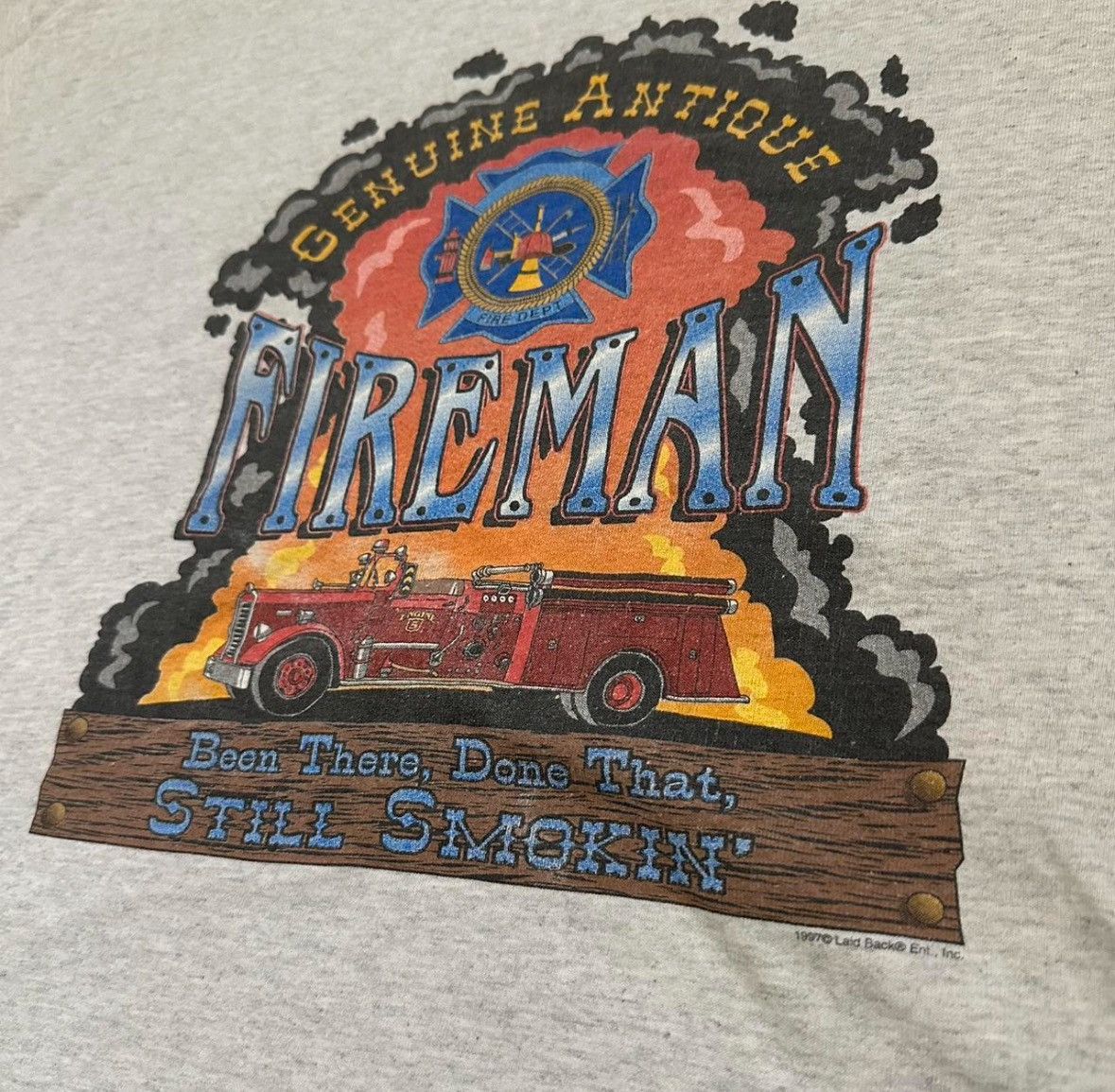 Anvil Grey vintage 1997 fireman t-shirt Size US XXL / EU 58 / 5 - 2 Thumbnail