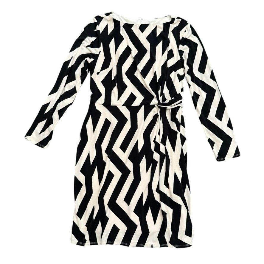 Donna Morgan Donna Morgan Long Sleeve Geometric Dress Black, Size US 10 Size L / US 10 / IT 46 - 4 Thumbnail