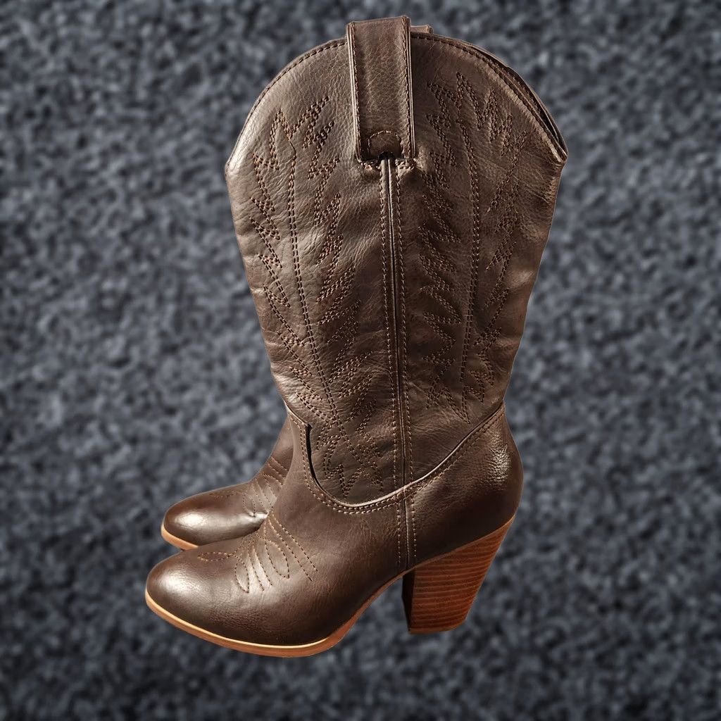 Vintage Miranda Boots Women S 7 Brown Western Mid-Calf Block Heel Cowgirl Style Boots Mens? Size US 7 / IT 37 - 1 Thumbnail