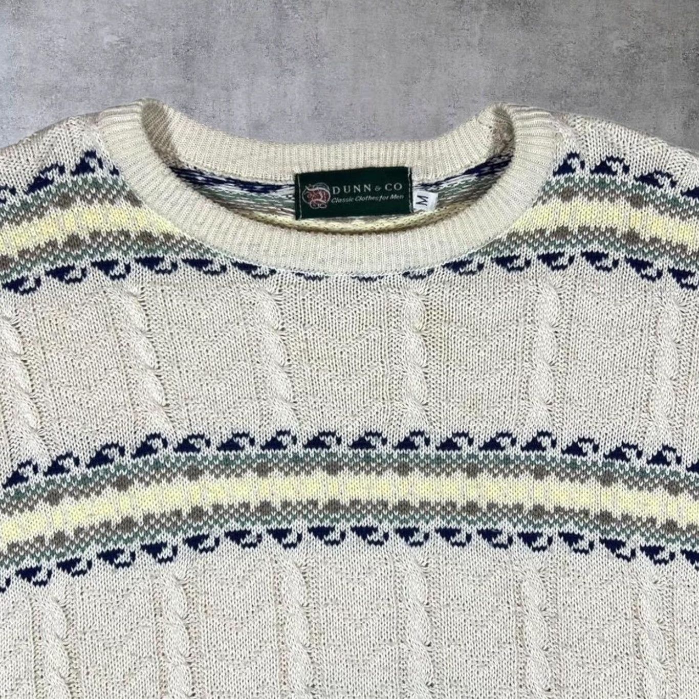 Vintage Vintage Dunn & Co. Grandad Patterned Cable Knit Crewneck Jumper Sweater M Cream Men Size US M / EU 48-50 / 2 - 3 Thumbnail