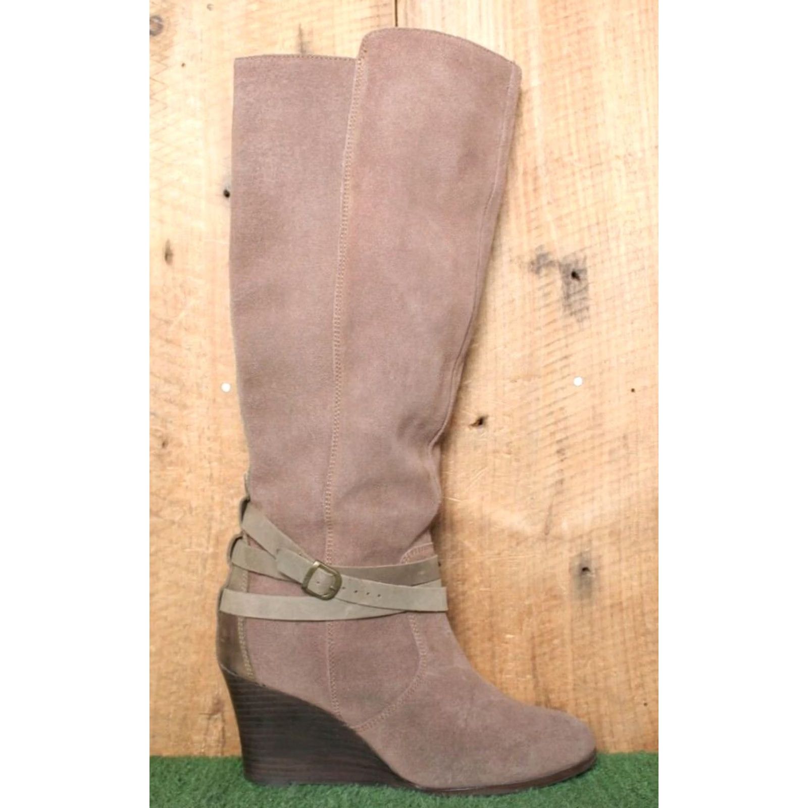 Vintage EMU Tarlo Brown Suede Knee-High Wedge Heel Boots Sz. 9 18" Tall Pull On Zip Women Size US 9 / IT 39 - 2 Thumbnail