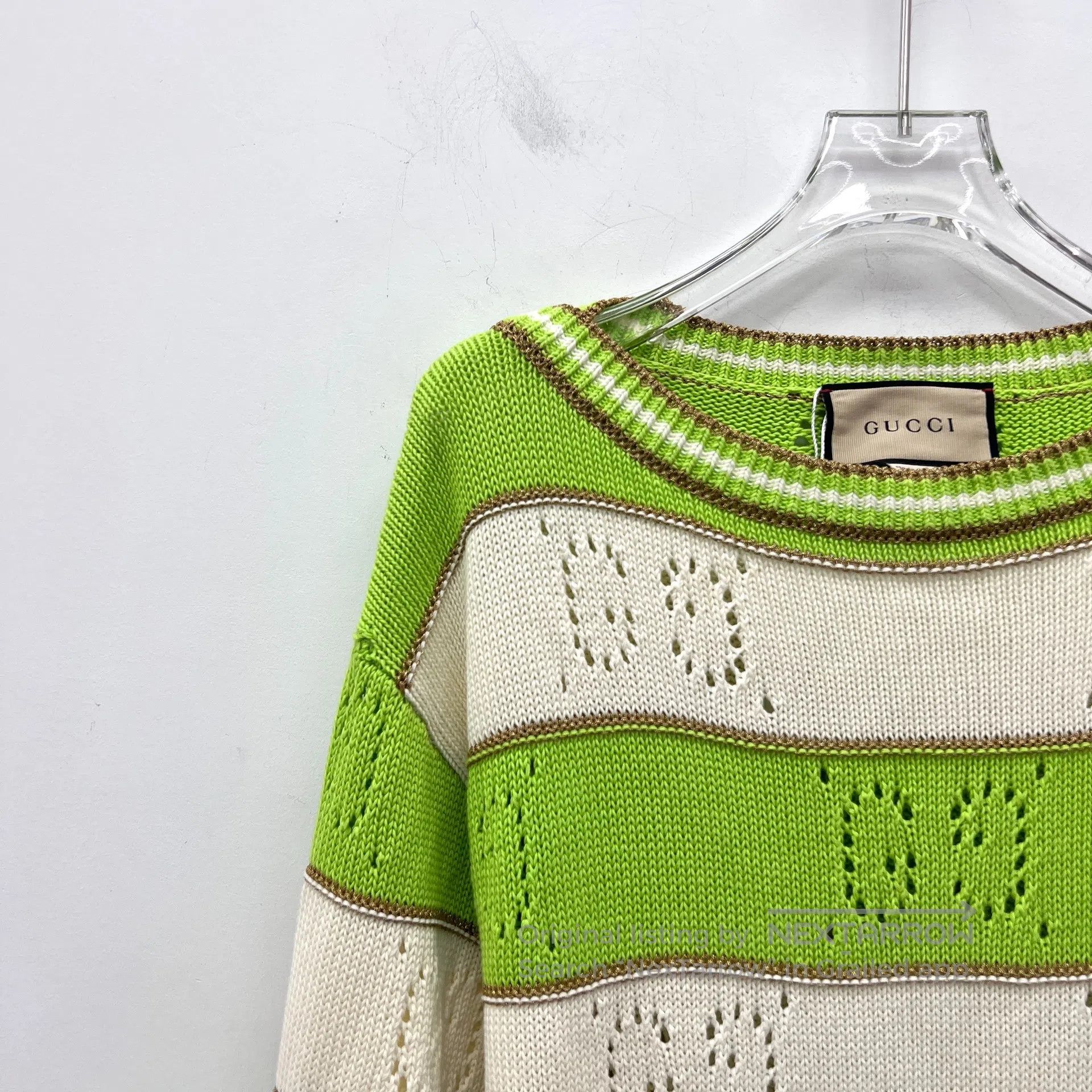 Gucci Guicci Multicolor Striped Double G Cutout Printed Crew Nec Size S / US 4 / IT 40 - 3 Thumbnail