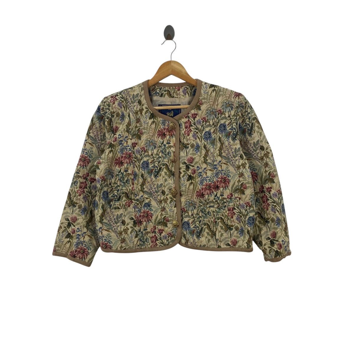 Vintage Vintage COCK TOWN Floral Tapestry Cropped Jacket Gobelin Size L / US 10 / IT 46 - 1 Thumbnail