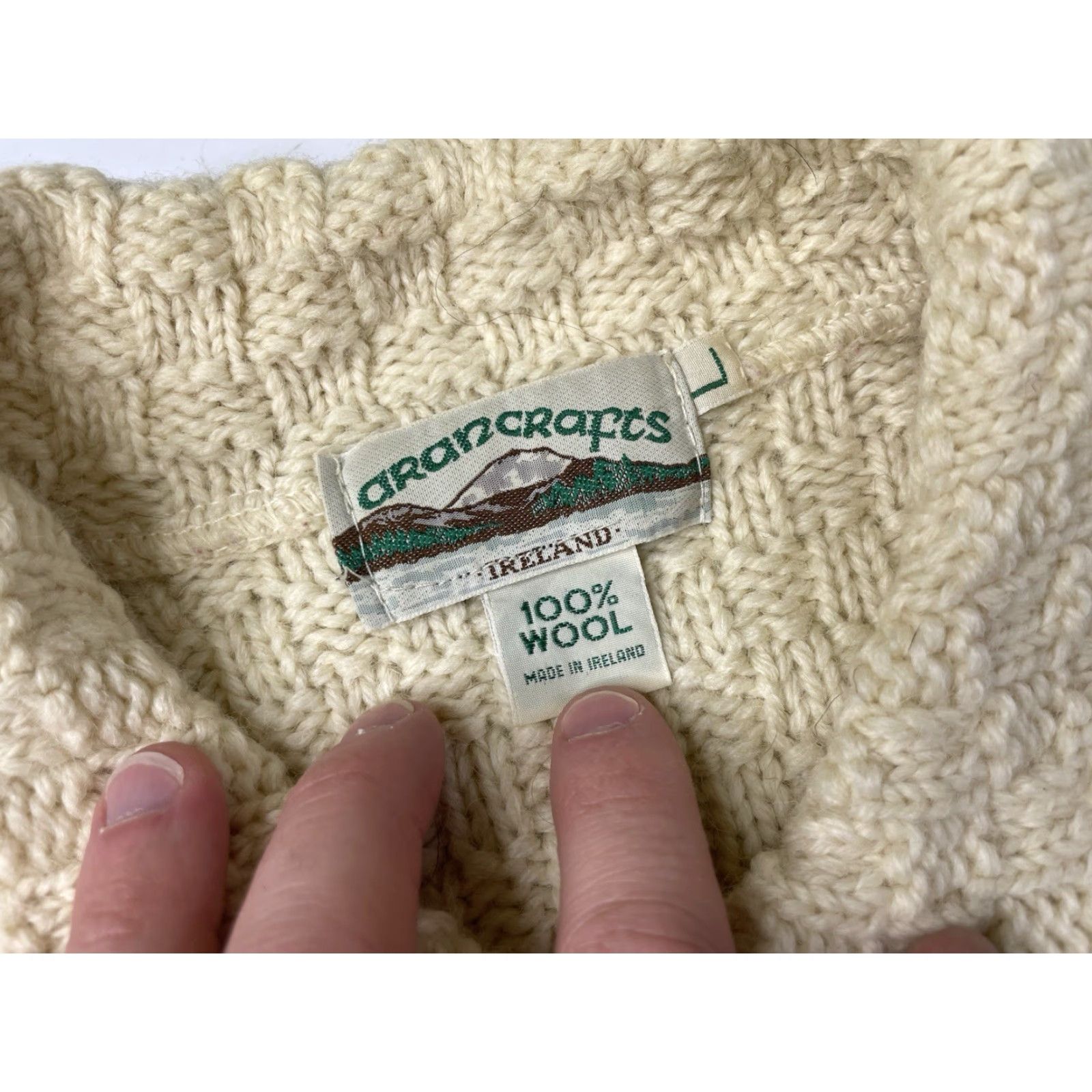 Vintage Aran Crafts Cable Knit Cardigan Sweater Womens Large Ivory Wool Size L / US 10 / IT 46 - 2 Thumbnail