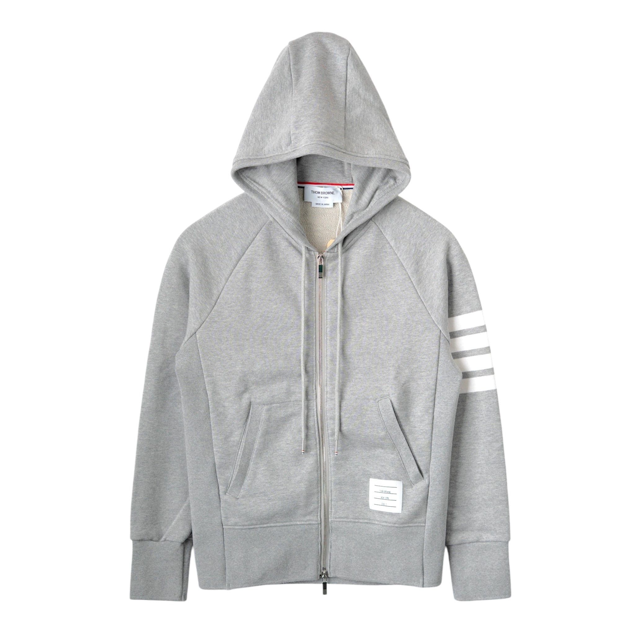 Thom Browne Engineered 4-Bar Classic Zip Up Hooded Sweatshirt Grey Whit Size US S / EU 44-46 / 1 - 1 Thumbnail