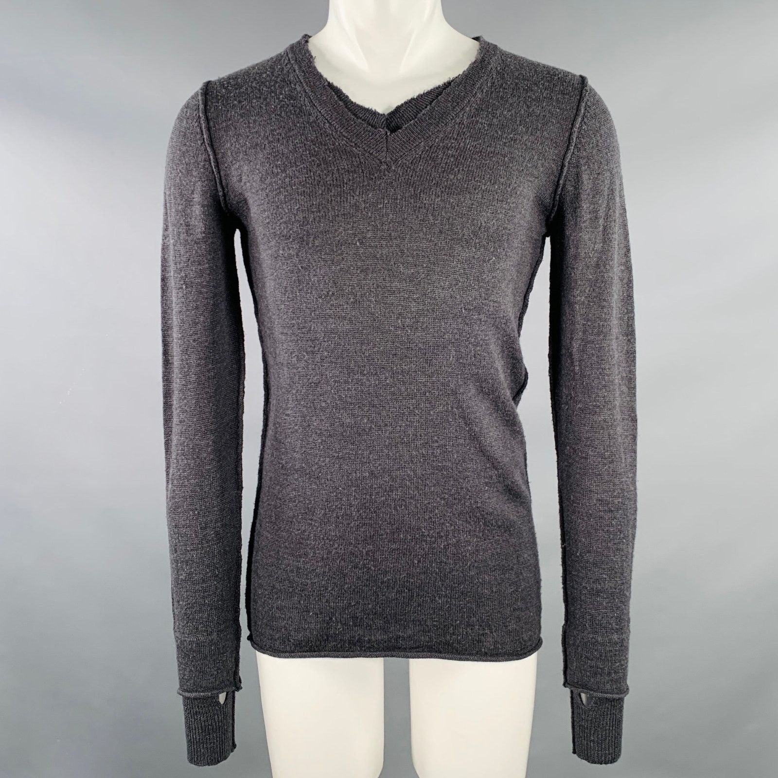 Nice Collective S Grey Charcoal Knit Merino Wool V-Neck Sweater Size US S / EU 44-46 / 1 - 1 Thumbnail