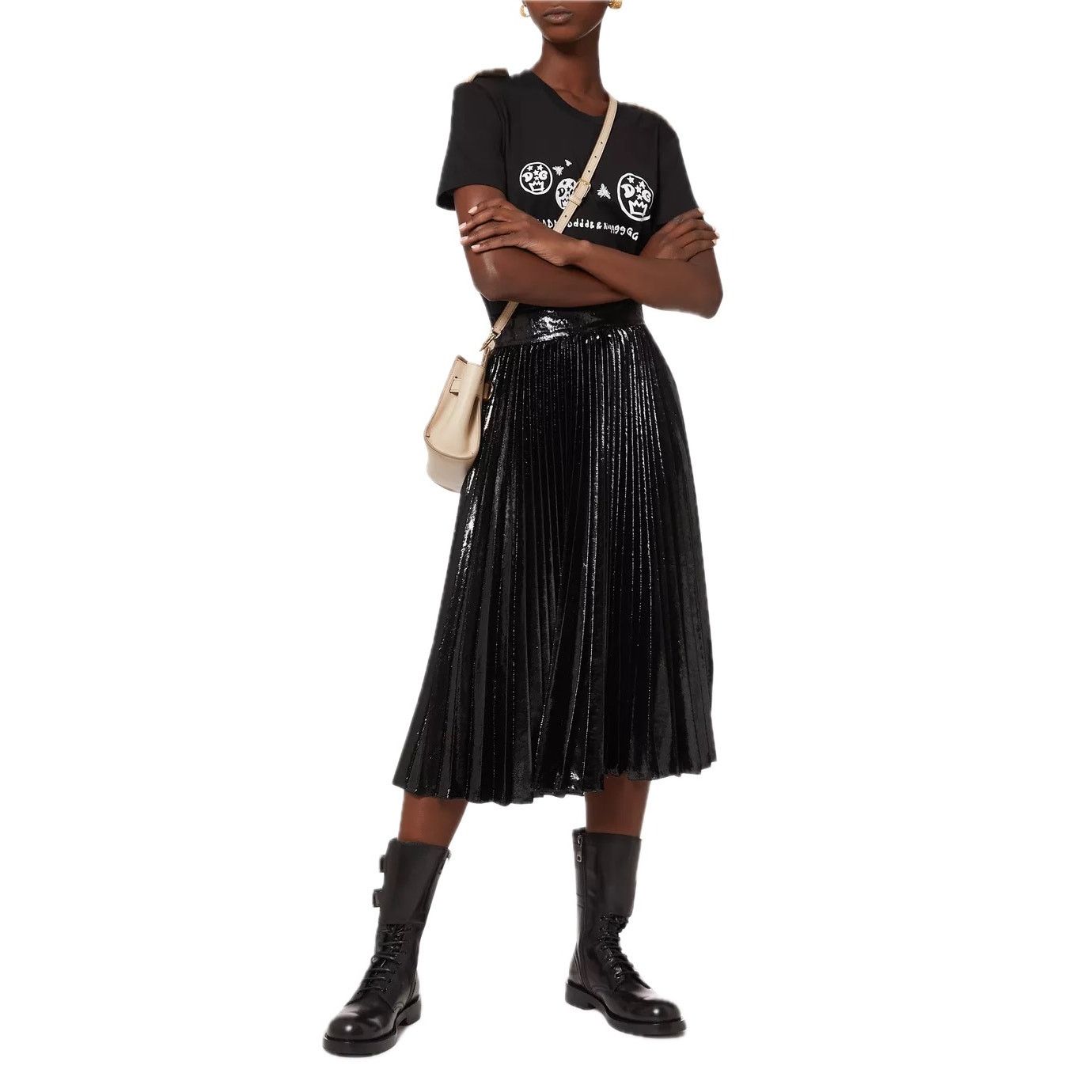 Dolce & Gabbana Dolce & Gabbana Black Pleated Midi Skirt Lamé Velvet EU 38 Size 26" / US 2 / IT 38 - 10 Thumbnail