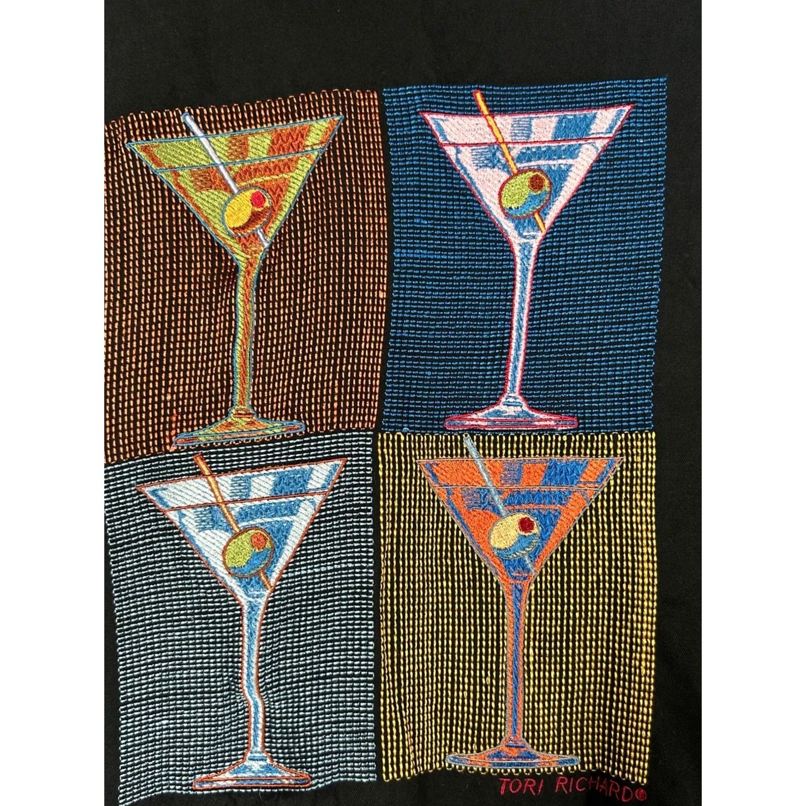 Tori Richard Tori Richard Mens Two-Tone Silk Camp Shirt Medium Blue Embroidered Martini Back Size US M / EU 48-50 / 2 - 3 Thumbnail