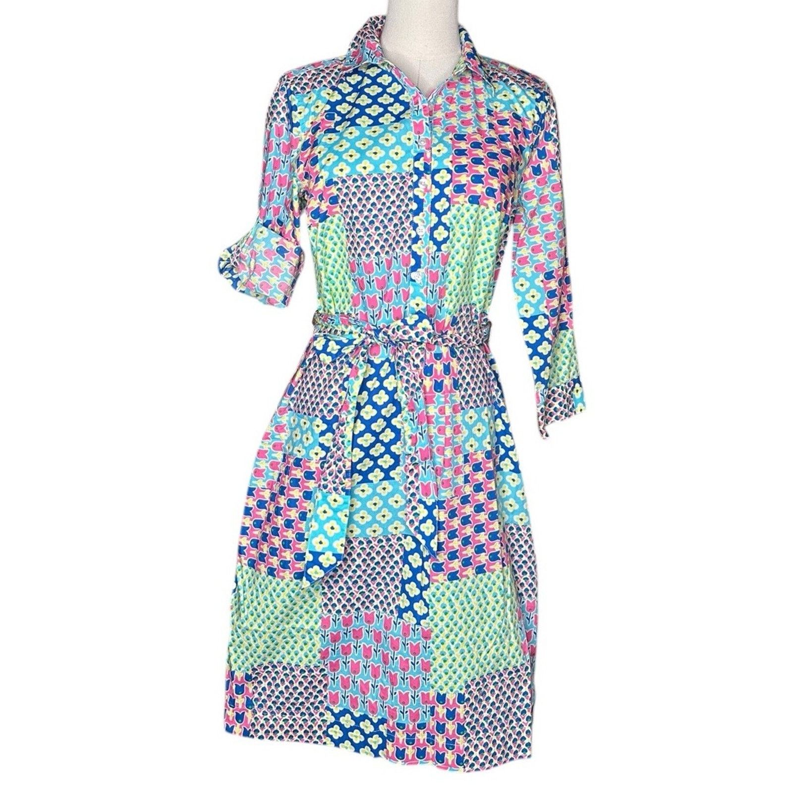 Other Talbots Island Patchwork Floral Print Belted Shirt Dress 4 Size S / US 4 / IT 40 - 1 Thumbnail