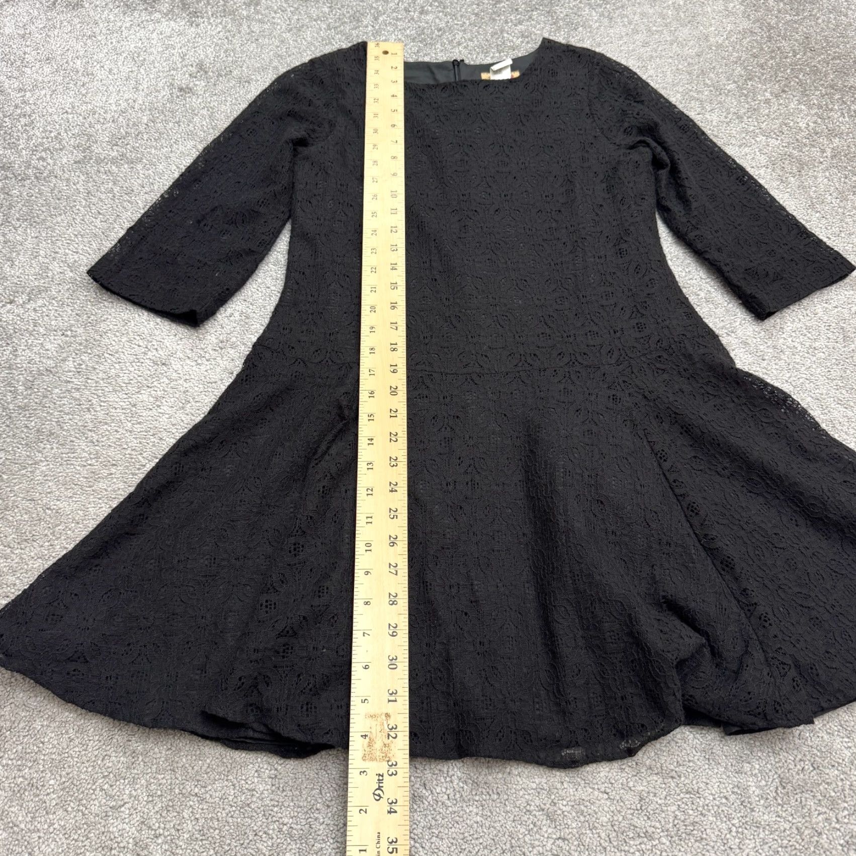 Vintage Studio 342 Womens Lace Fit & Flare A-Line Mini Dress 16 Black Cotton Blend Short Sleeve 3/4 Sleeve Lace Pattern Solid Womens Holiday Classic Size XXL / US 16-18 / IT 52-54 - 7 Thumbnail