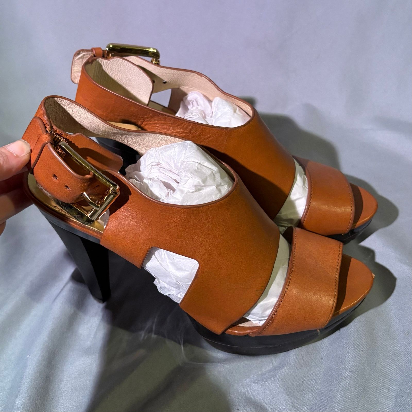 Michael Kors Michael Kors Tan Leather Platform Heels Size 7.5 – Slingback Size US 7.5 / IT 37.5 - 3 Thumbnail