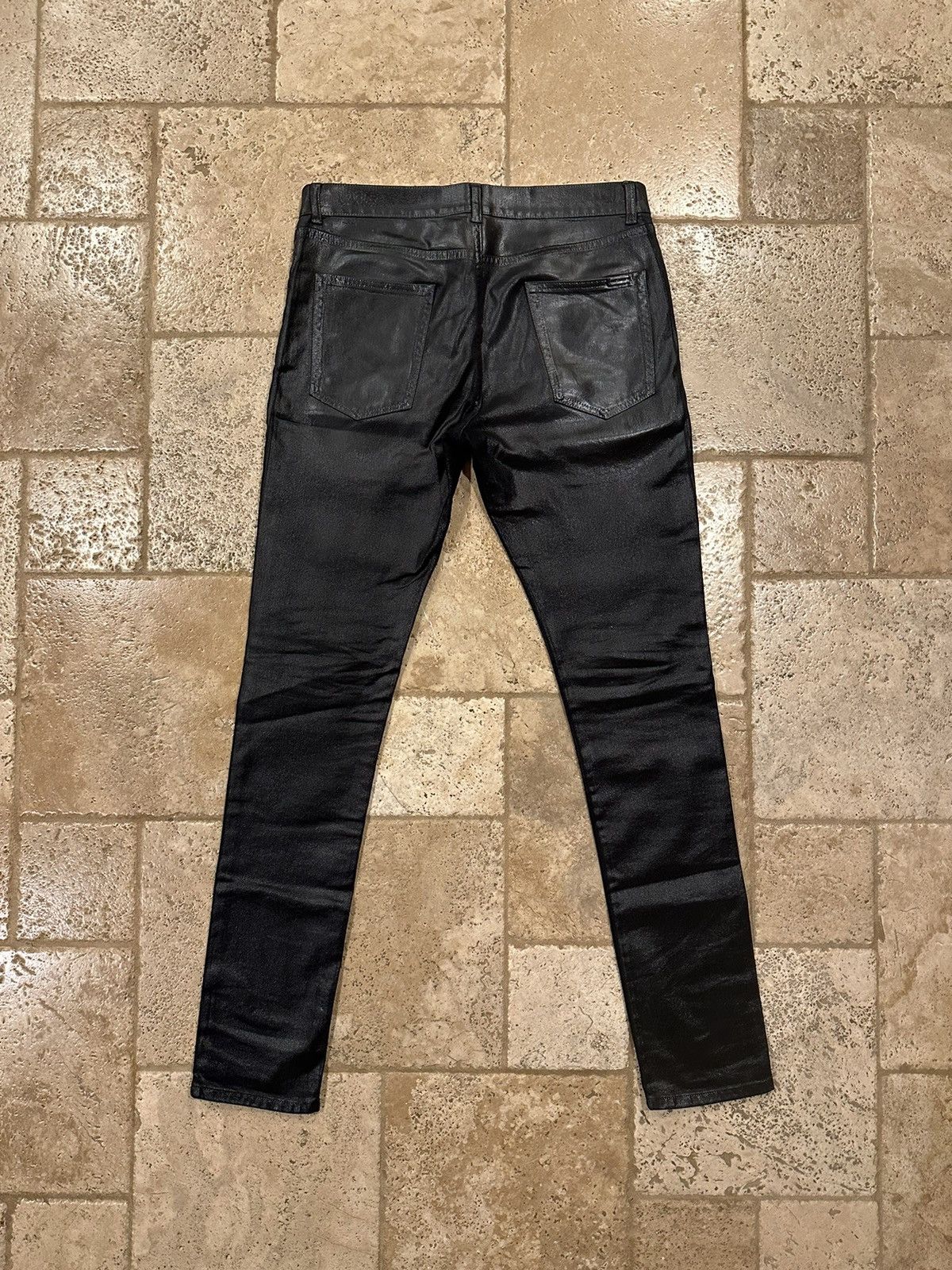Anthony Vaccarello Saint Laurent Paris 2020 D24 Oil Coated Black Denim Size US 33 - 2 Thumbnail