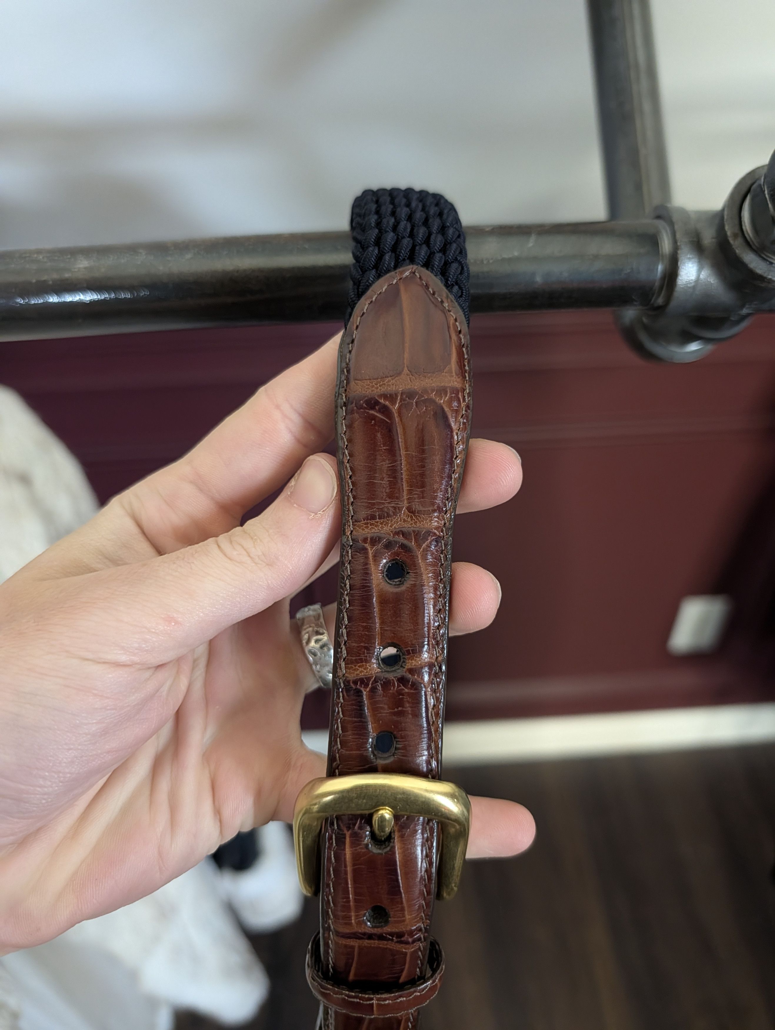 Brighton Brown Alligator Exotic Brass Buckle Woven Belt 40 Size 40 - 4 Thumbnail