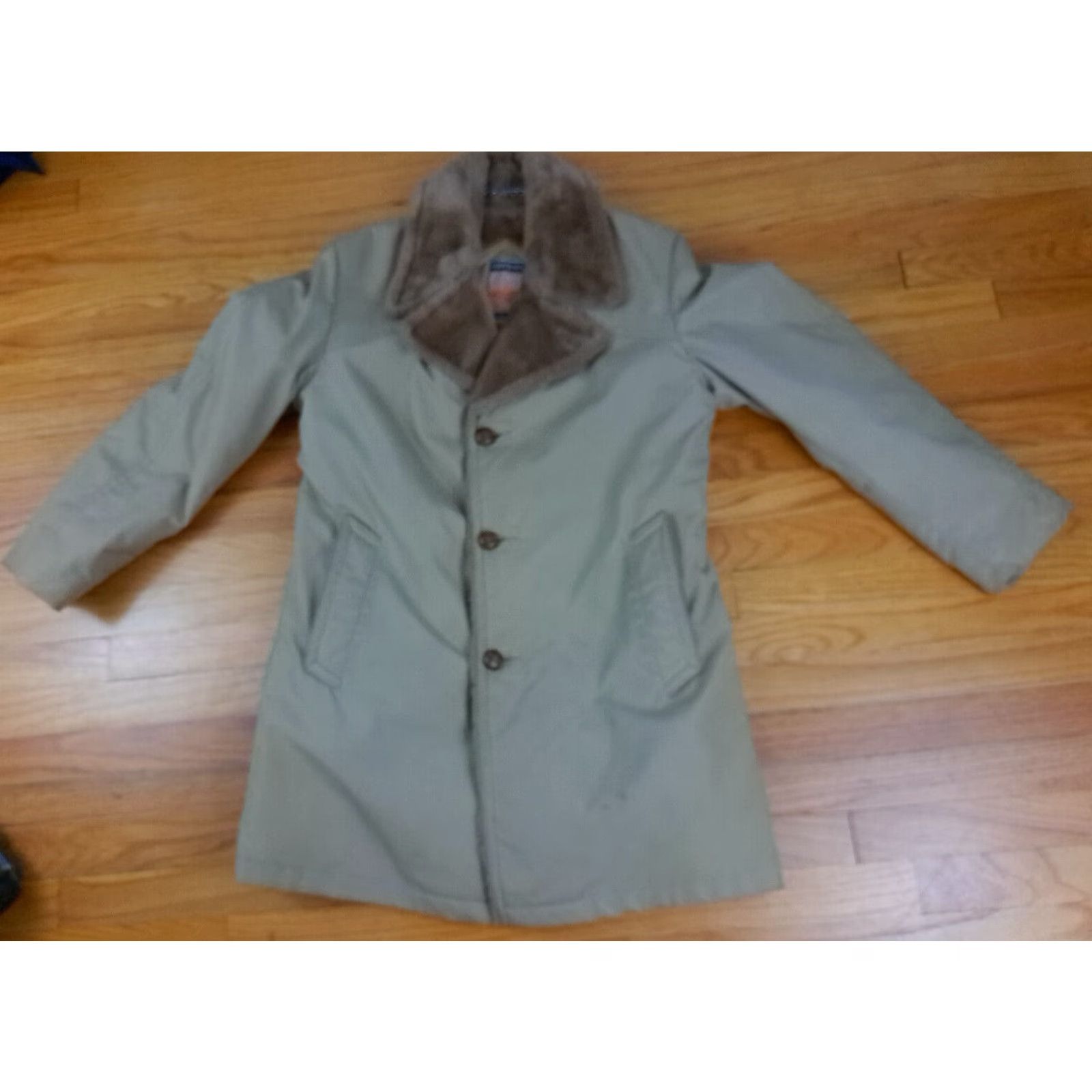 Vintage Mighty Mac Coat Long Men 38 Beige Canvas Fur Lined Winter USA Trench Coat Regular Chest Pocket Earthen Marks N/A Size US XXS / EU 40 - 2 Thumbnail