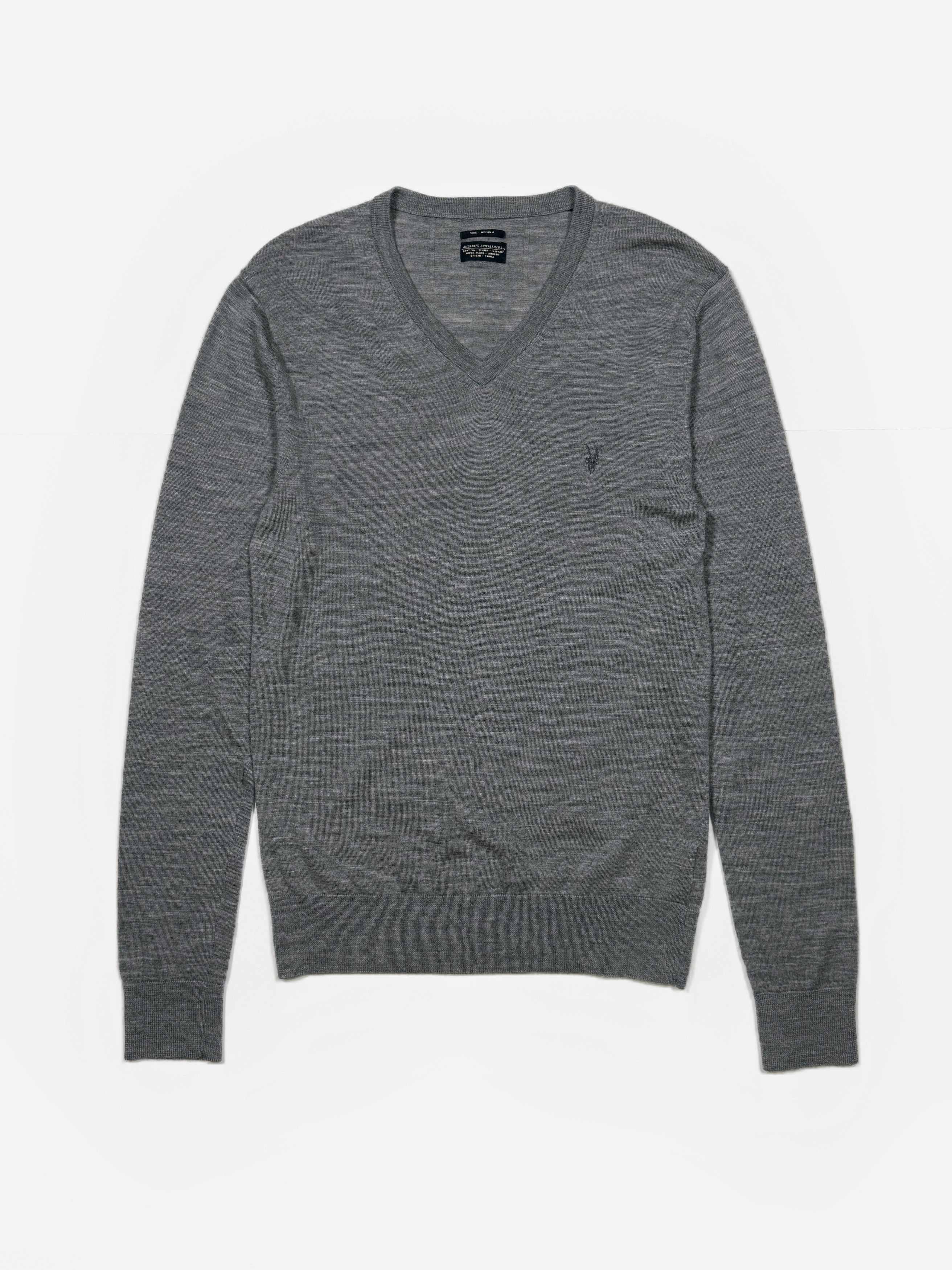 Allsaints Allsaints Gray V-neck Wool Sweater Pullover (M) Size US M / EU 48-50 / 2 - 5 Thumbnail