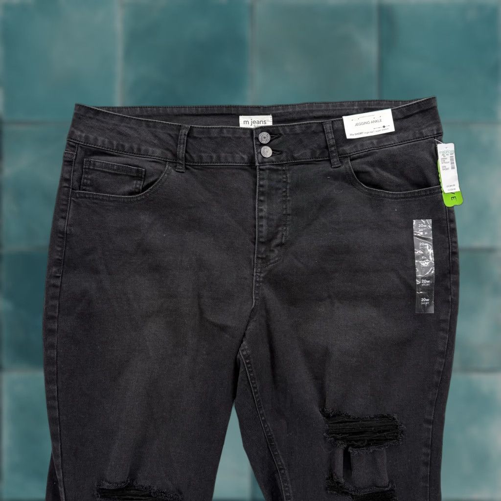Vintage Maurices M Jeans Jegging Ankle Black High Rise Distressed Women 20W Short Jeans Slim Pockets 5-Pocket Denim Cotton Polyester Spandex Size 42" / US 20 - 1 Thumbnail