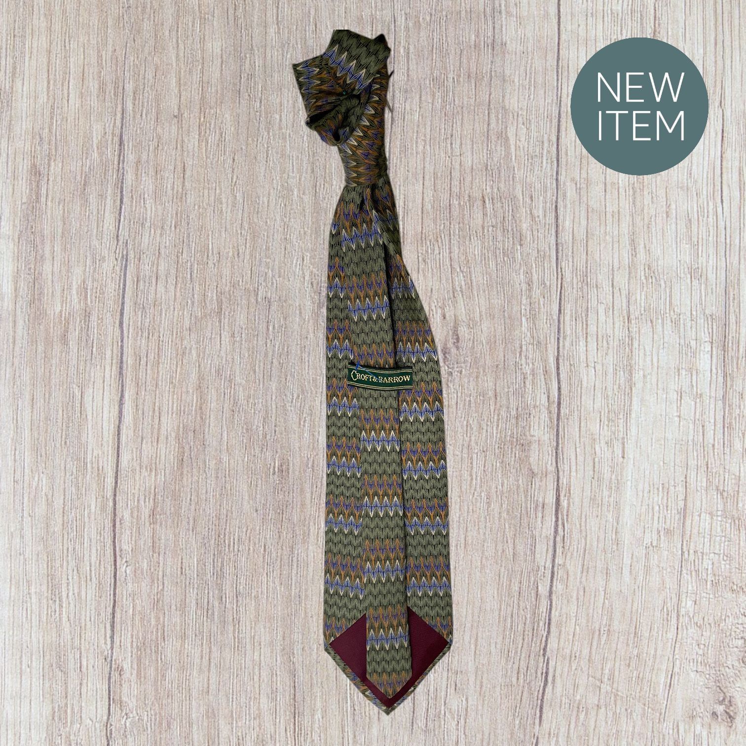 Croft & Barrow Croft & Barrow Zigzag Pattern Silk Tie - Green Yellow & Blue Size ONE SIZE - 6 Thumbnail