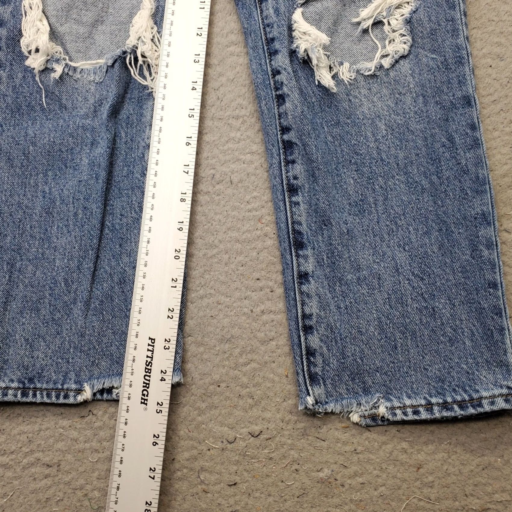 Pacsun PacSun Womens 26 Blue Denim Straight Leg Jeans Distressed High Rise Button Fly - Jeans - Womens Size 26 - PacSun Size 26" / US 2 / IT 38 - 4 Thumbnail