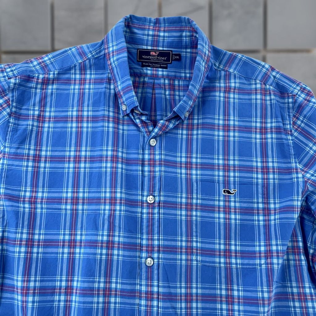 Vineyard Vines Vineyard Vines Tucker Shirt Mens 2XL Blue Plaid Long Sleeve Slim Fit Button Down Size US XXL / EU 58 / 5 - 1 Thumbnail