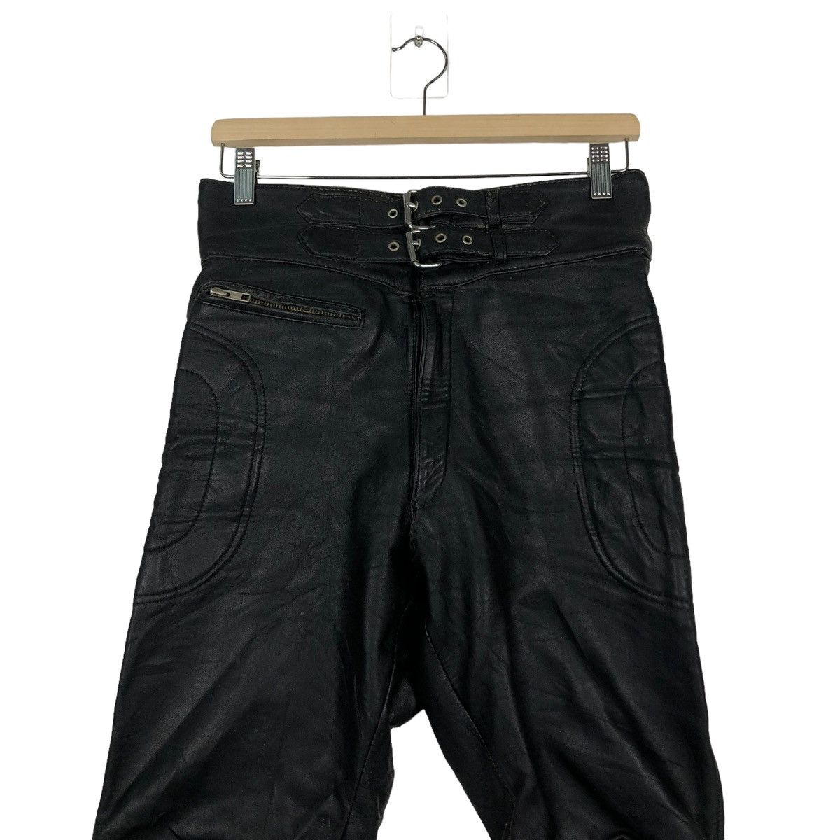 Genuine Leather 🔥VINTAGE LEATHER TROUSERS RACING PANTS SAFETY MOTOR CROSS Size US 30 / EU 46 - 3 Thumbnail