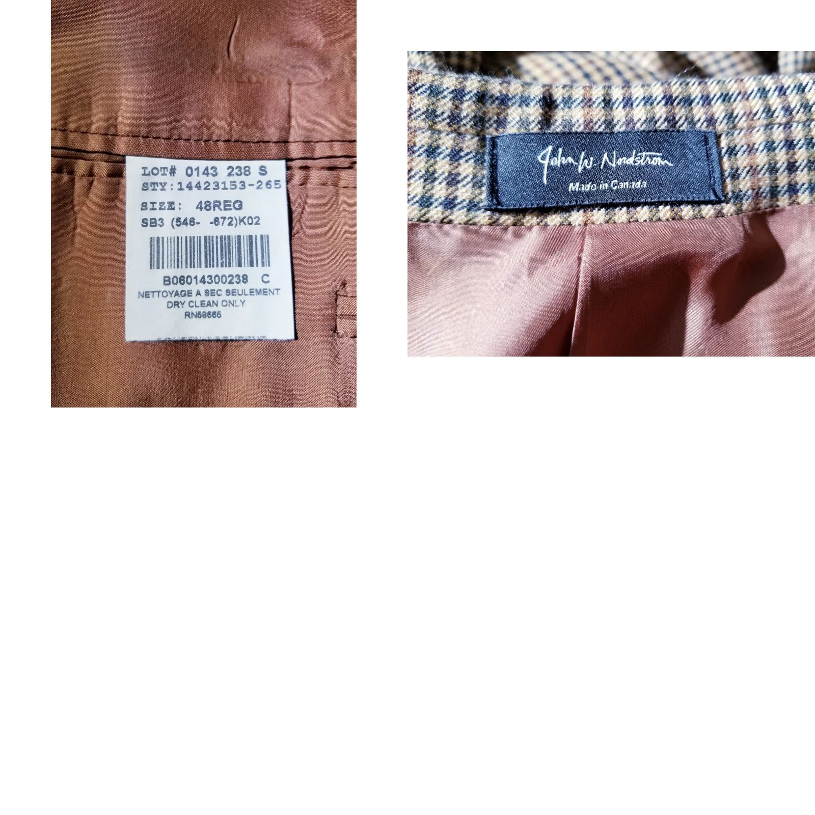 VINTAGE Nordstrom LORO PIANA CASHMERE check Tweed Blazer Jacket Sport Coat Orange Mens 48R Regular Single-Breasted Three-Button Notch Lapel UV?