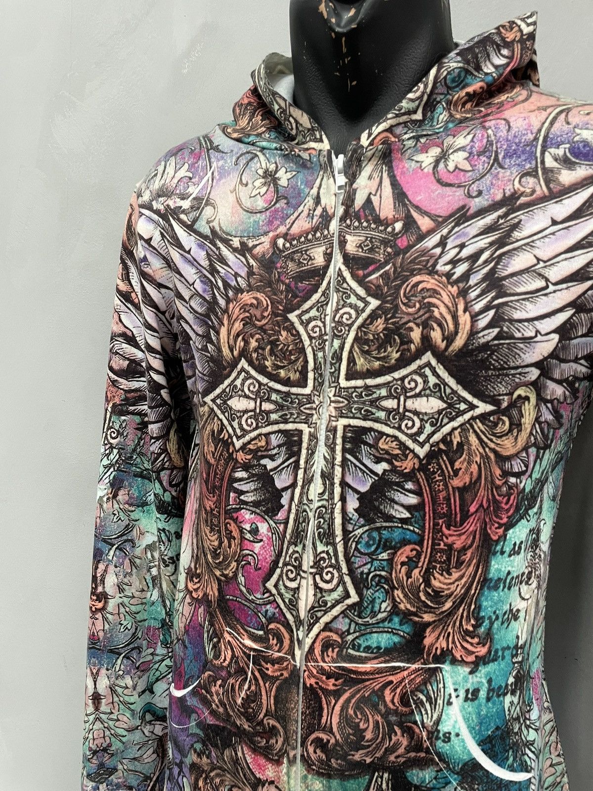 Hysteric Glamour Affliction style gothic cross print colorful Y2K zip hoodie Size US S / EU 44-46 / 1 - 3 Thumbnail