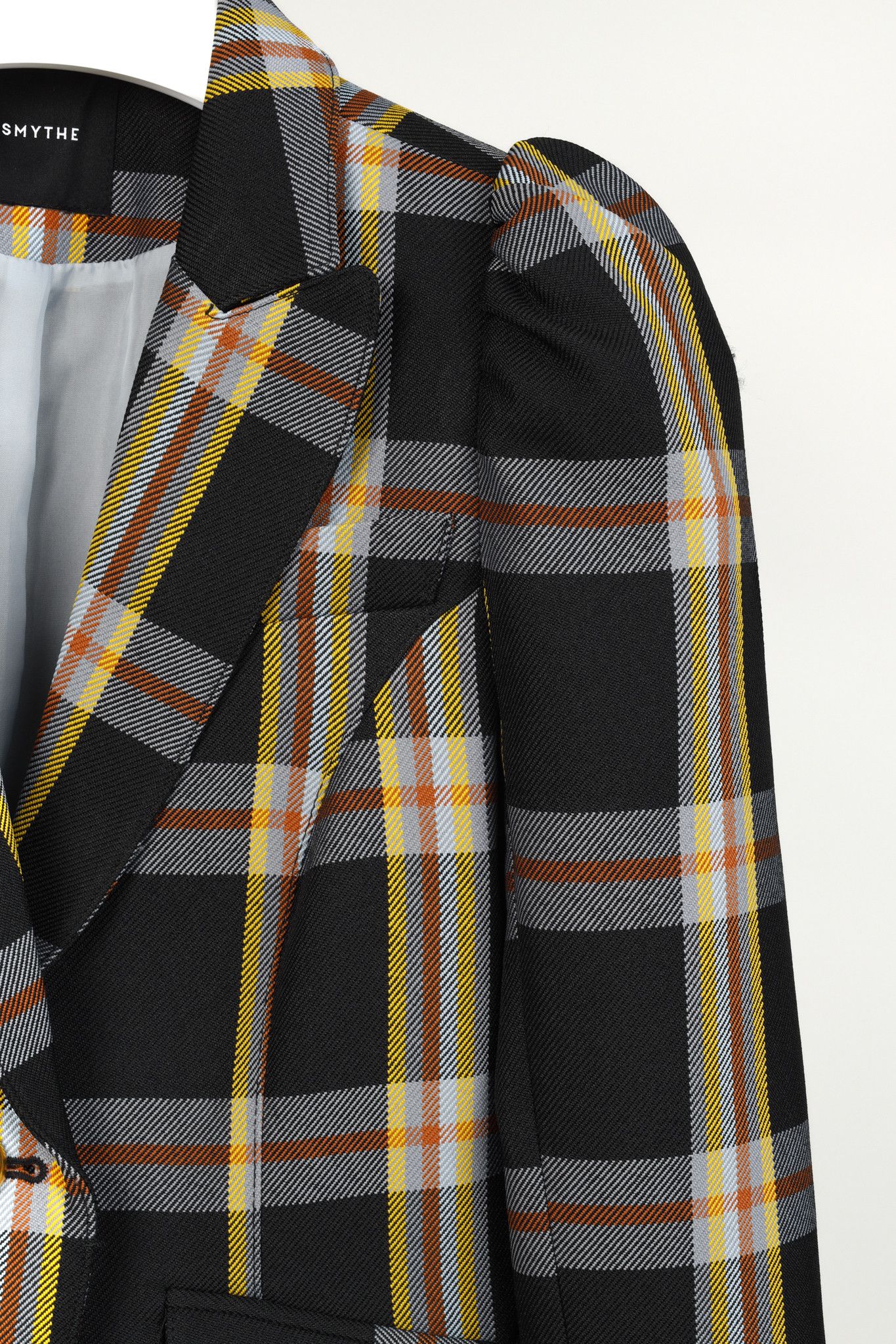 SMYTHE Smythe Black Plaid-Print Pouf Sleeve Blazer Size S / US 4 / IT 40 - 5 Thumbnail