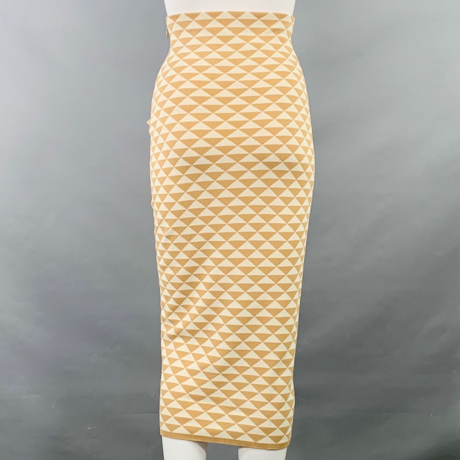 Prada Beige Cream Cotton Triangle Pencil Midi Skirt Size 27" / US 4 / IT 40 - 2 Thumbnail