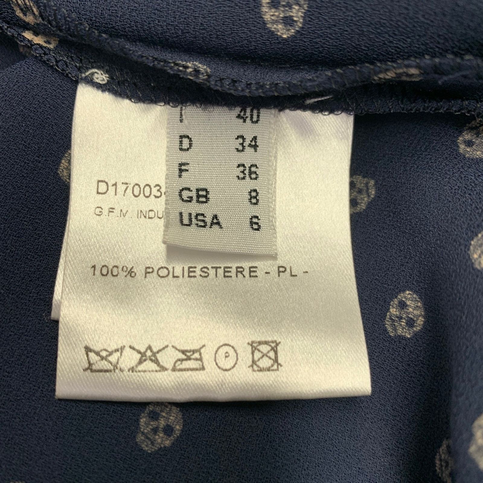 Jean Paul Gaultier Size 6 Navy Grey Polyester Skulls Shirt Dress Size M / US 6-8 / IT 42-44 - 7 Thumbnail