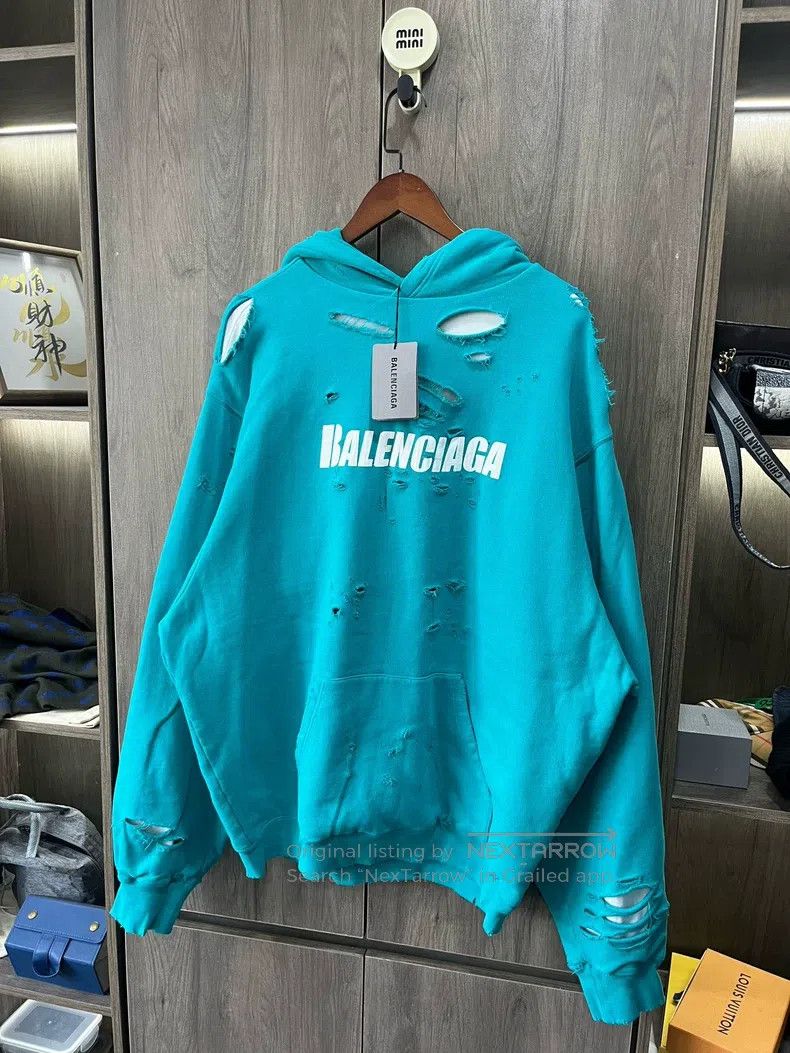 Balenciaga Balenciaga Lake green distressed hoodie Size US S / EU 44-46 / 1 - 6 Thumbnail