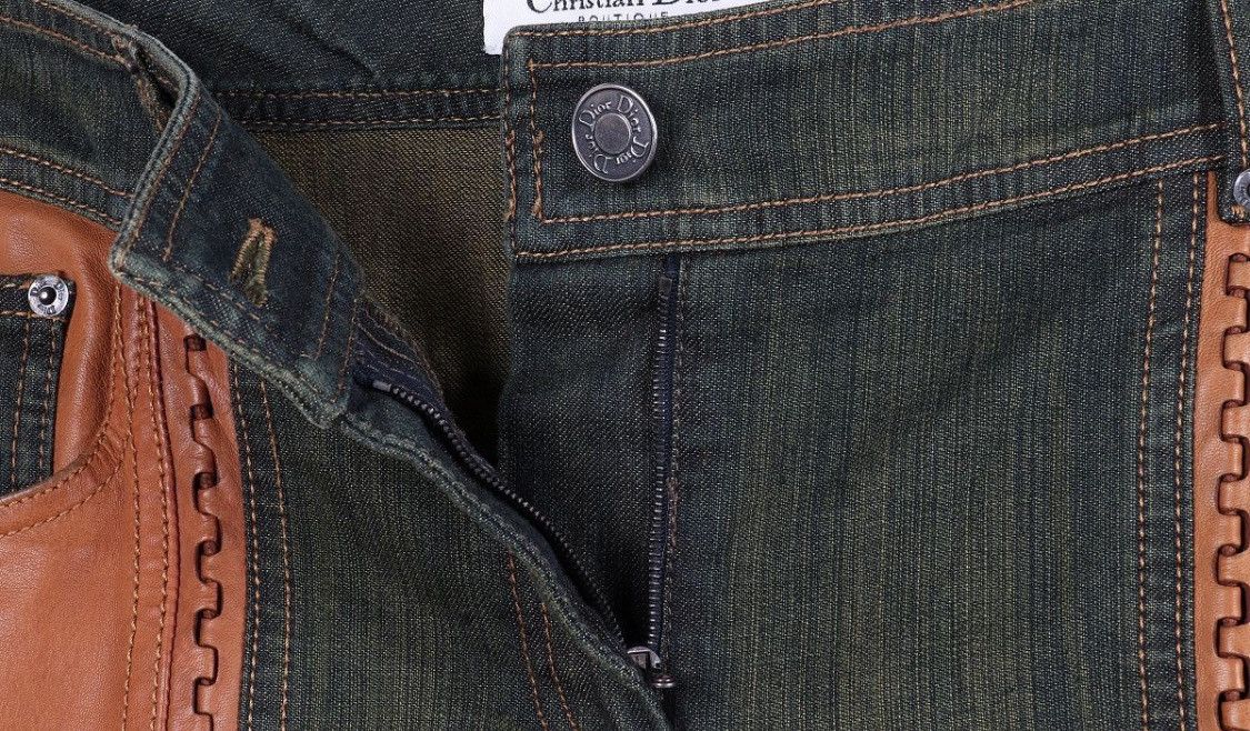 Dior Christian Dior Galliano Leather Panel Design Denim Pants Size 28" / US 6 / IT 42 - 5 Thumbnail