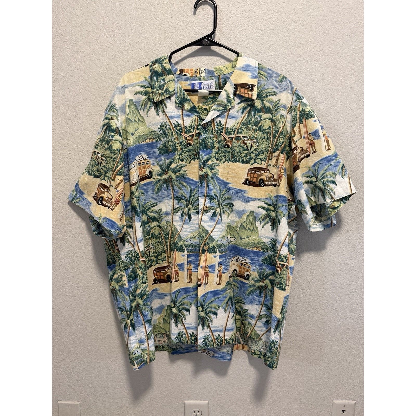 RJC Made in Hawaii Aloha Shirt 2XL Woodie Car Surf Button Up