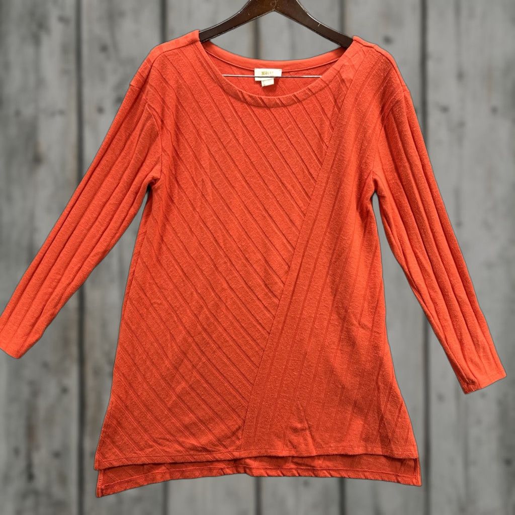 Vintage Maeve Anthropologie Sweater Womens Large Orange Ribbed Tunic 3/4 Sleeve Top Viscose Polyester Spandex Knit Scoop Neck Lightweight All Seasons Size L / US 10 / IT 46 - 1 Thumbnail