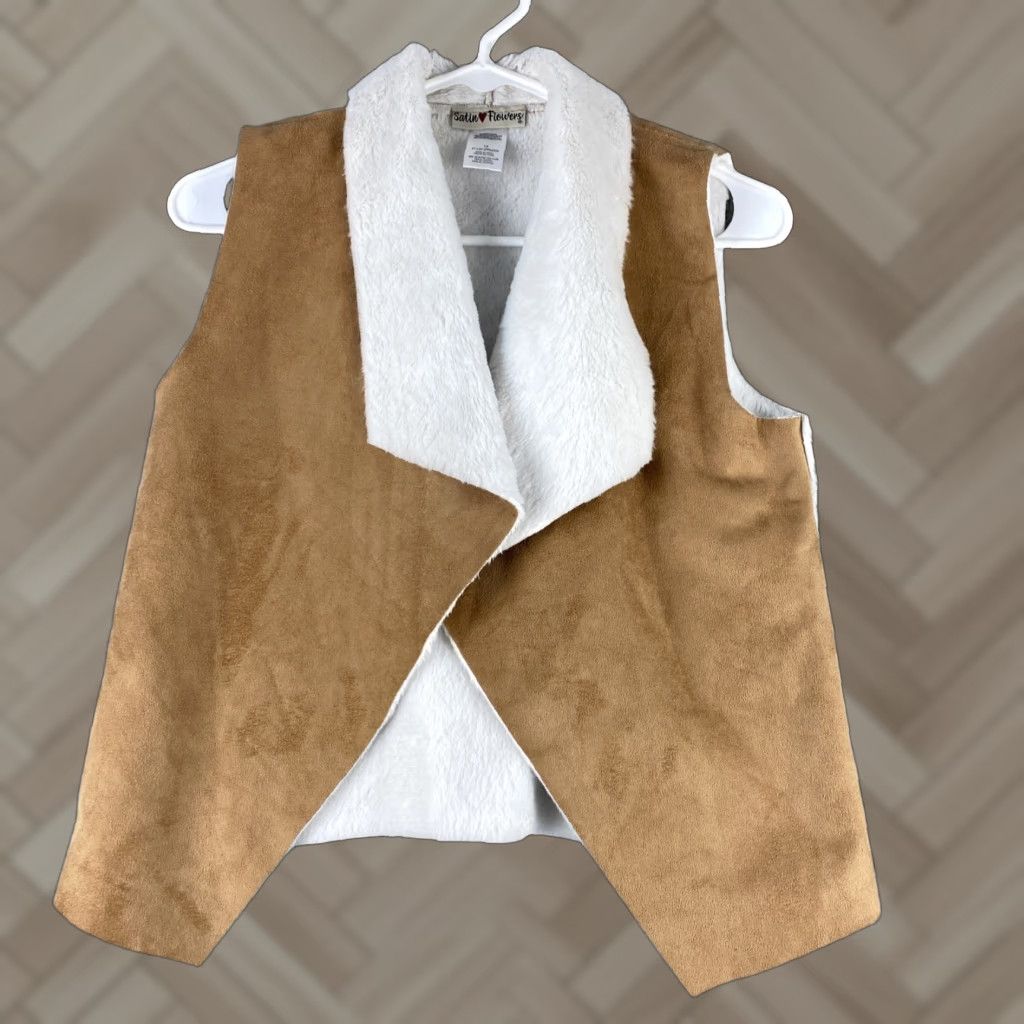 Camel VINTAGE Satin Flowers Leather Suede Vest Womens Size 12 Brown Camel Open Casual 90s Womens Size XL / US 12-14 / IT 48-50 - 1 Thumbnail
