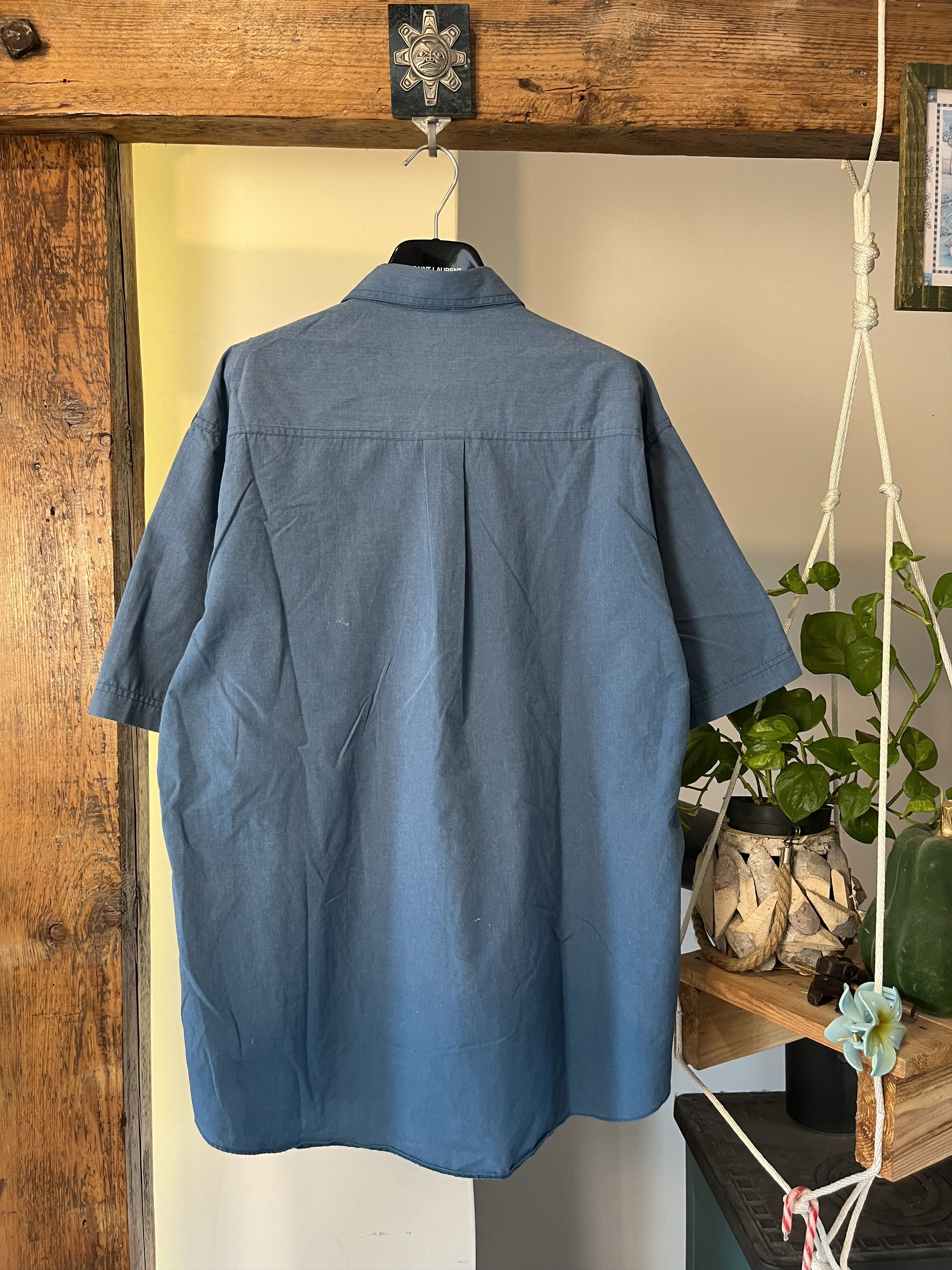 Camel × Vintage 90s Vintage Cotton & Linen Blue Shirt Size US XL / EU 56 / 4 - 2 Thumbnail
