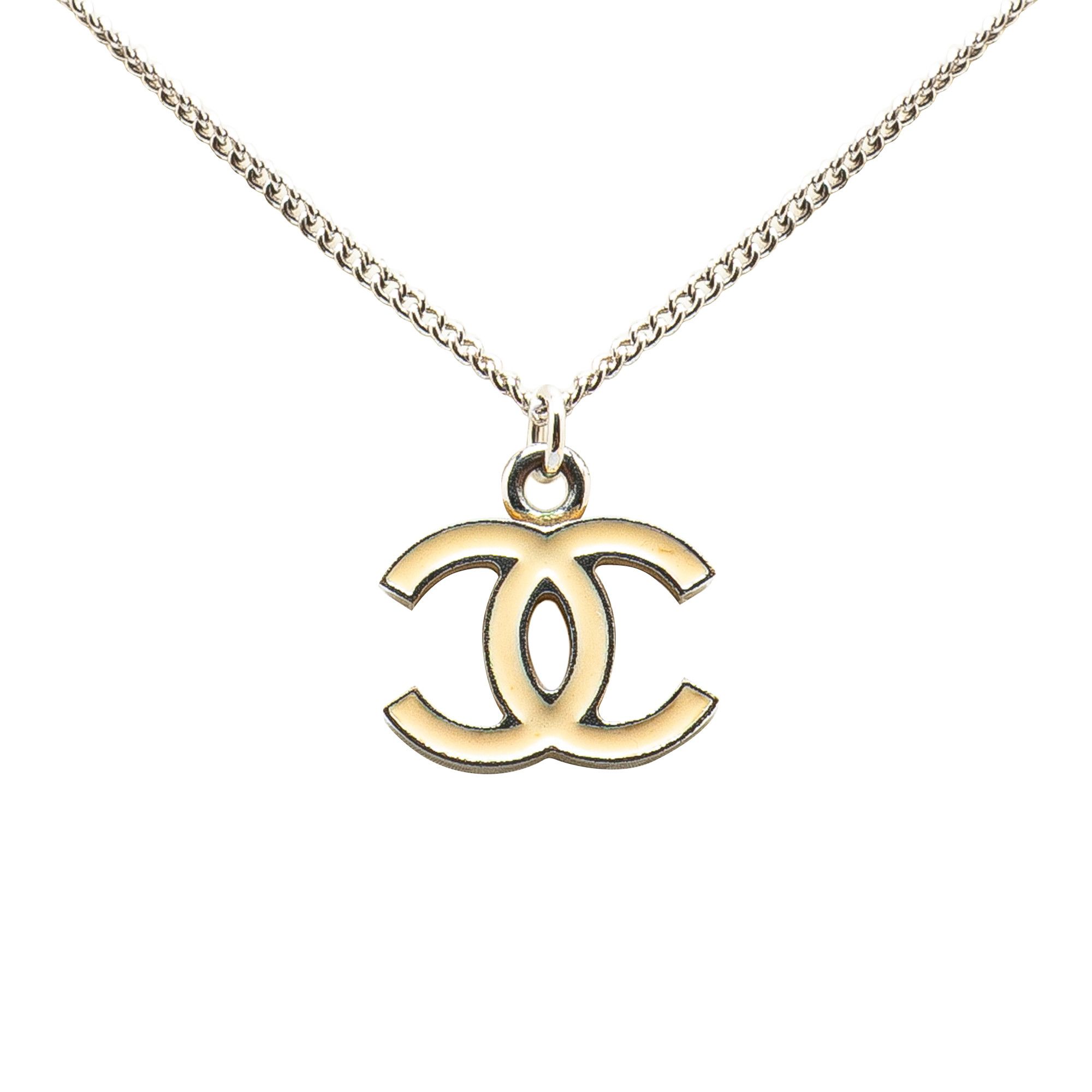 Chanel Chanel Silver CC Enamel Pendant Necklace Size ONE SIZE - 1 Thumbnail