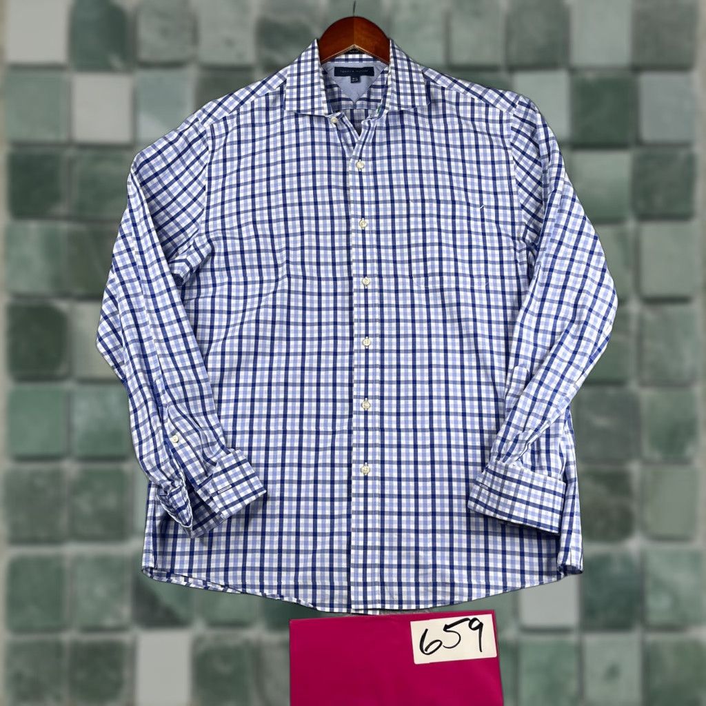 Tommy Hilfiger Tommy Hilfiger Dress Shirt 16.5 Blue Check Long Sleeve Button-Down Collar Mens Regular Sized Shirt Size US XL / EU 56 / 4 - 1 Thumbnail