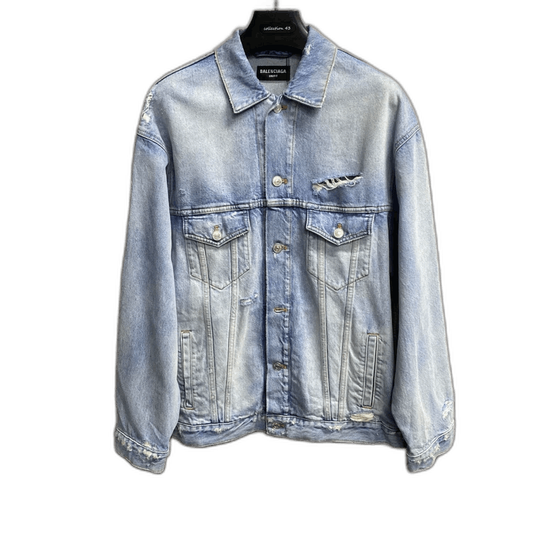 Balenciaga Balenciaga Light Blue Fringe Logo Denim Jacket Size US XS / EU 42 / 0 - 1 Thumbnail