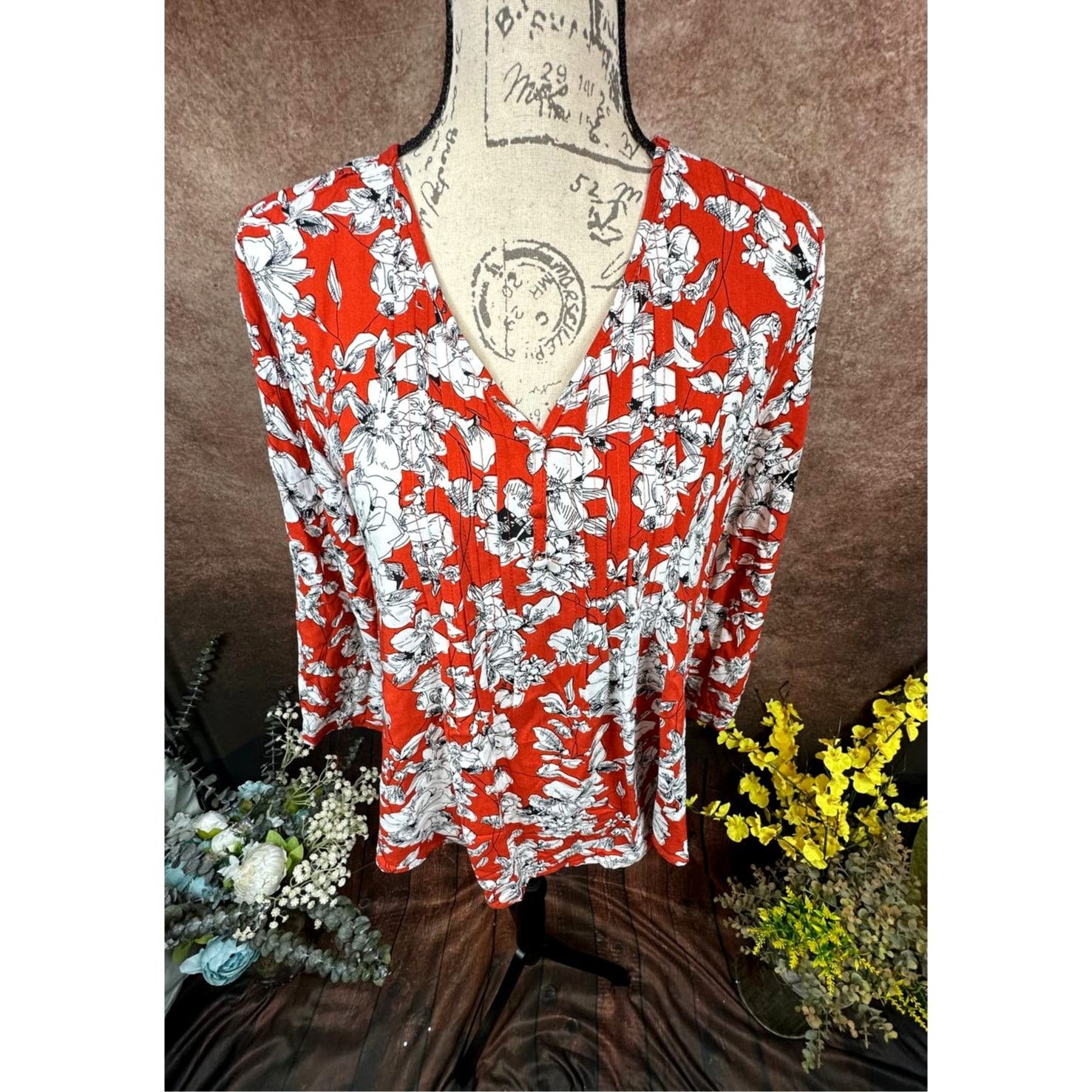 Other Fun2Fun Maley Pleated Detail Blouse Rust/Cream size M Size M / US 6-8 / IT 42-44 - 7 Thumbnail