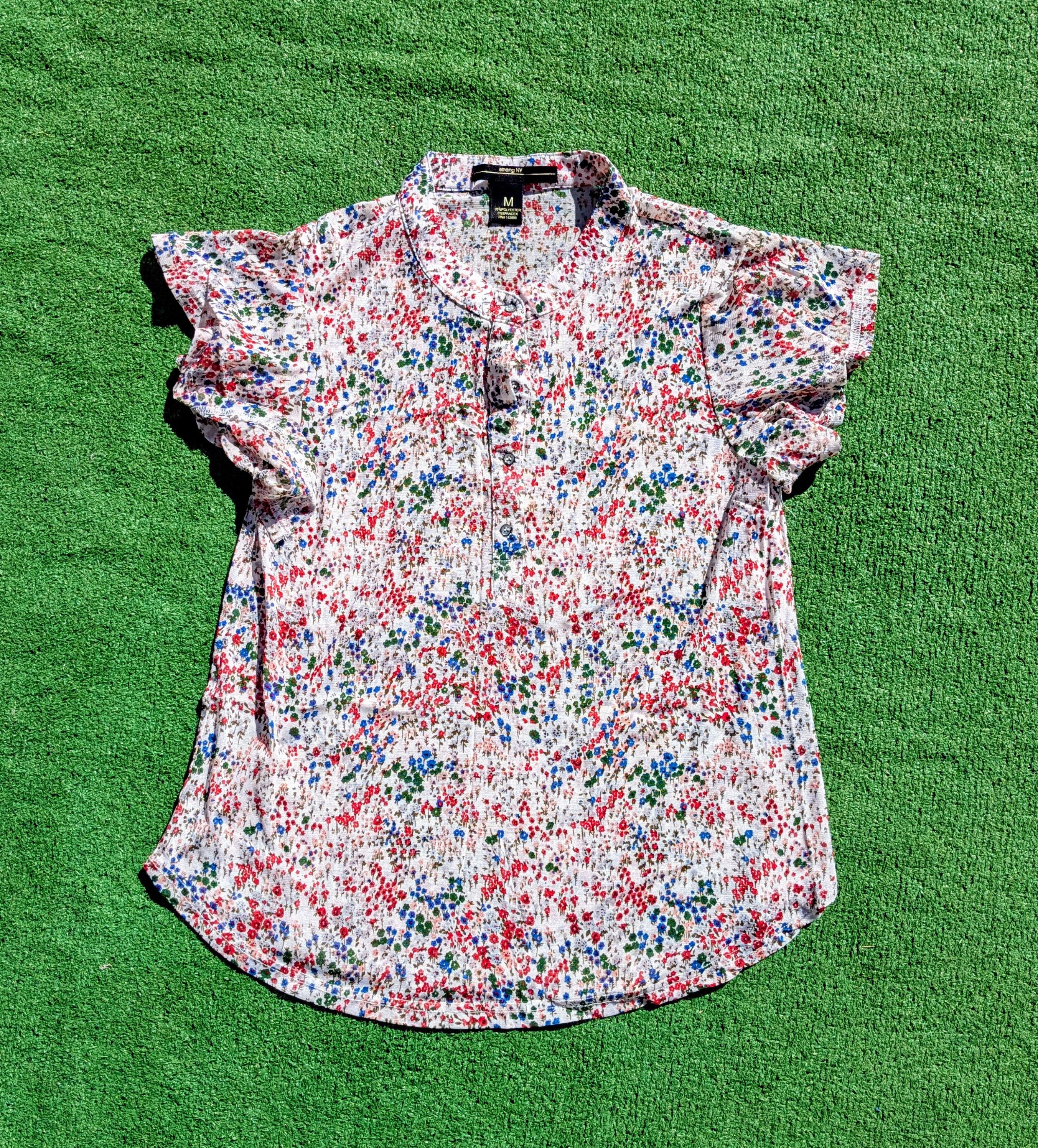 Other Amang NY Floral Print Sheer Flutter S/S Blouse Shirt Top Size M / US 6-8 / IT 42-44 - 5 Thumbnail