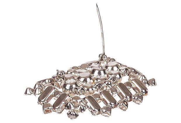Designer Rectangular Rhinestone & Simulated Pearl Pin Size ONE SIZE - 4 Thumbnail