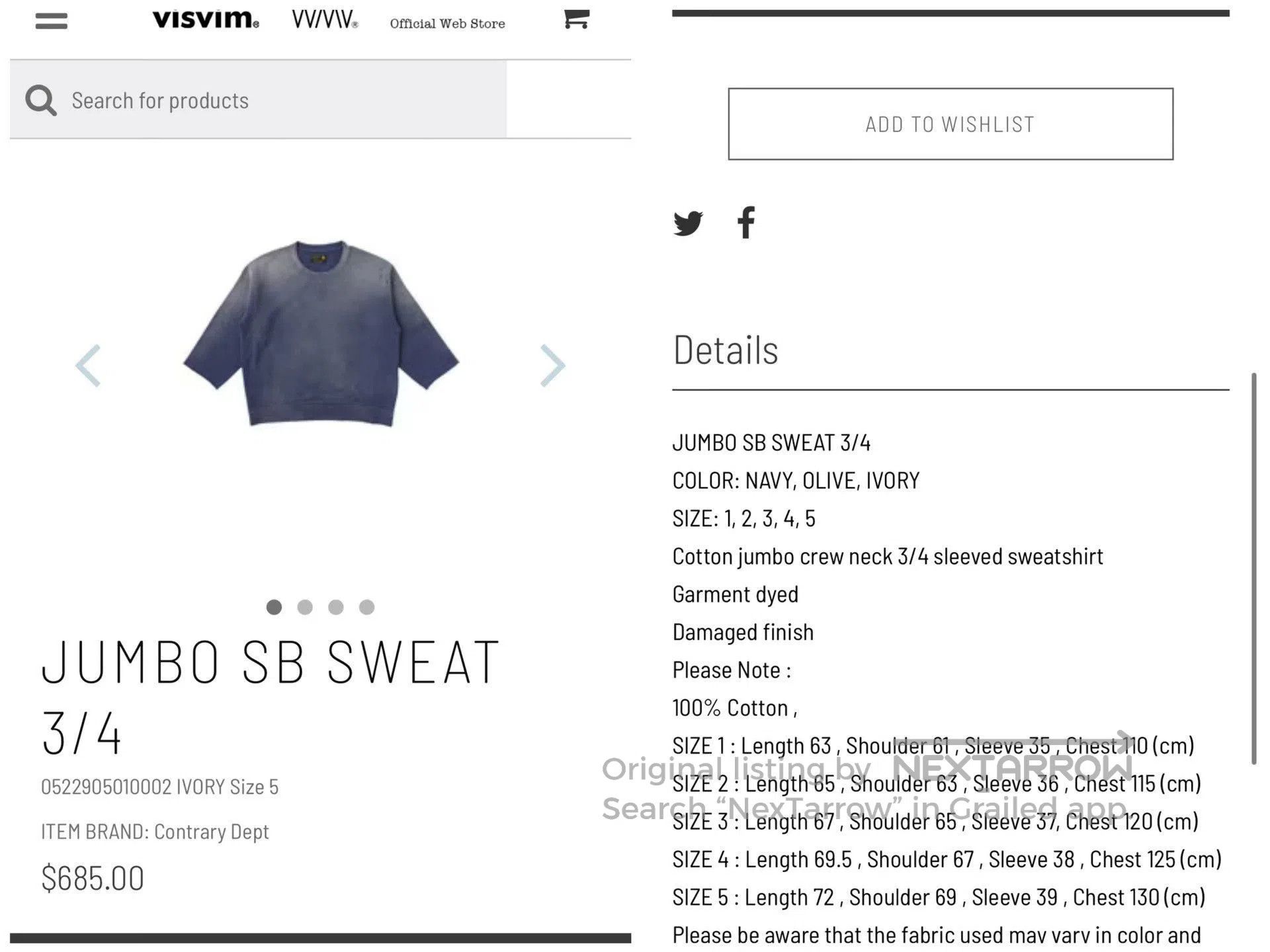 Visvim Blue Distressed Oversized Sweatshirt. Size US S / EU 44-46 / 1 - 9 Thumbnail