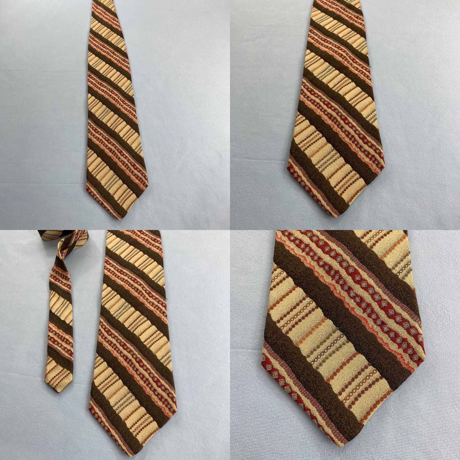 Vintage Pavone Vtg 90s Handmade Silk Tie Brown Repp Stripe Quilted Patchwork Necktie 4x58 Men's Vintage 1990s Wide Necktie Philippines Italy Import Size ONE SIZE - 10 Thumbnail