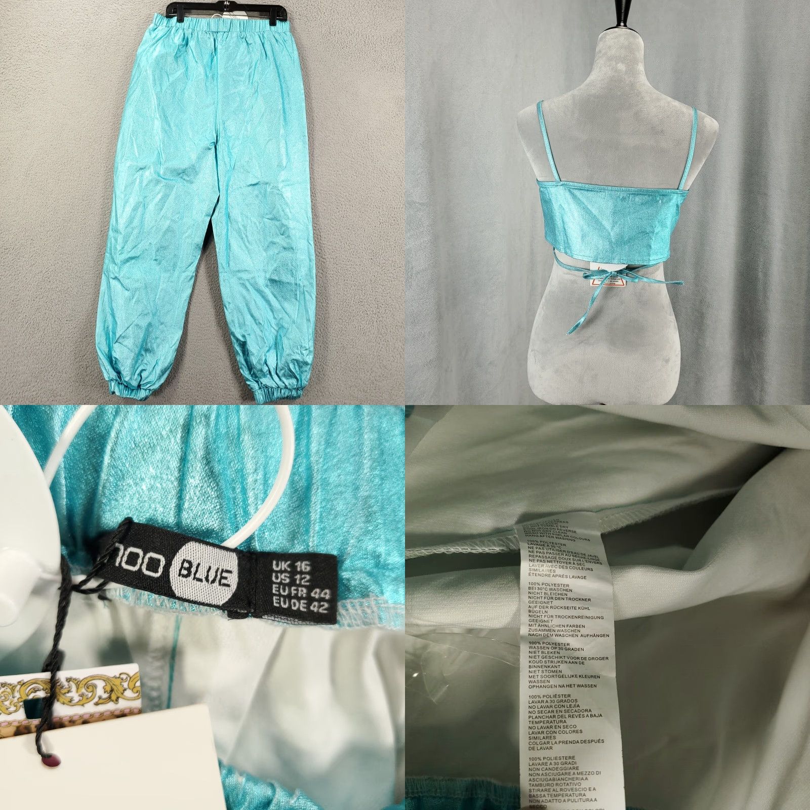Boohoo Boohoo New Satin Set Womens 12 Blue Satin Set Outfit/Set Sleeveless V-Neck 2 Piece Crop Top Pants Clubwear Womens Size XL / US 12-14 / IT 48-50 - 8 Thumbnail