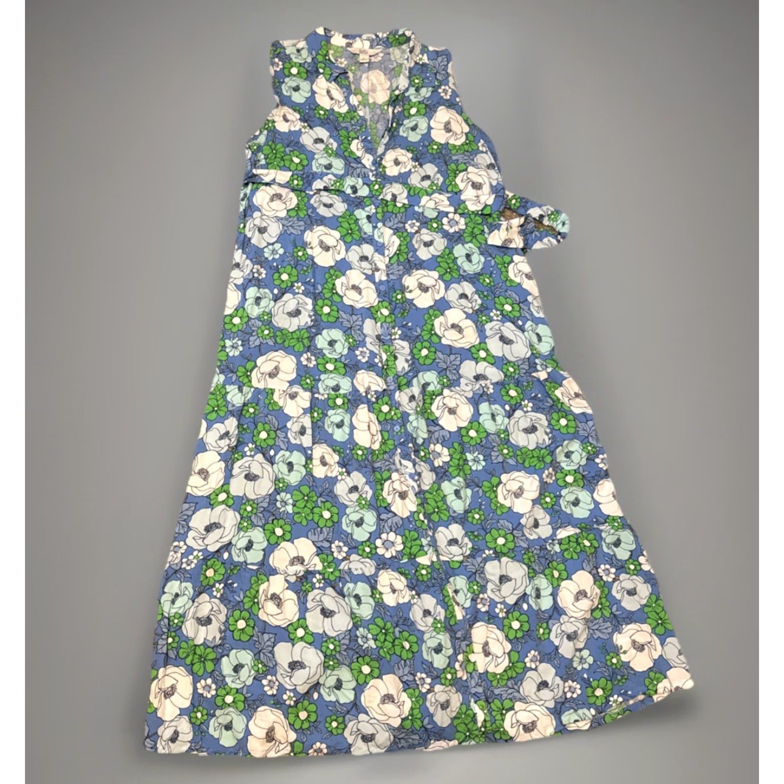 Croft & Barrow Croft & Barrow Blue White Flower Sleeveless Full Button Front Body Length Dress Women L Blue Floral A-Line Long Dress Size L / US 10 / IT 46 - 2 Thumbnail
