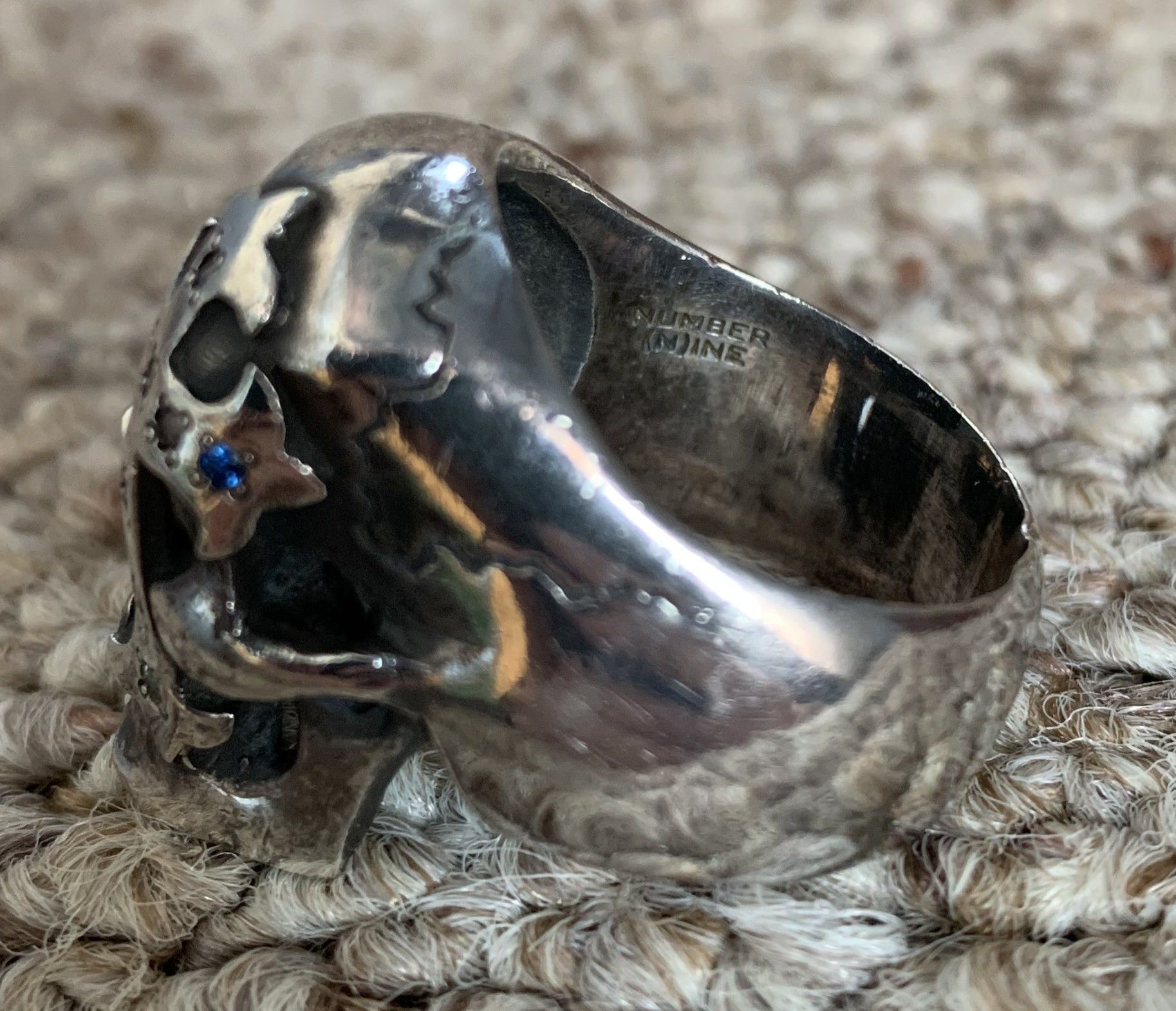 Number (N)ine SS05 "Nightcrawler" Bejeweled Silver Skull Ring Size ONE SIZE - 7 Thumbnail