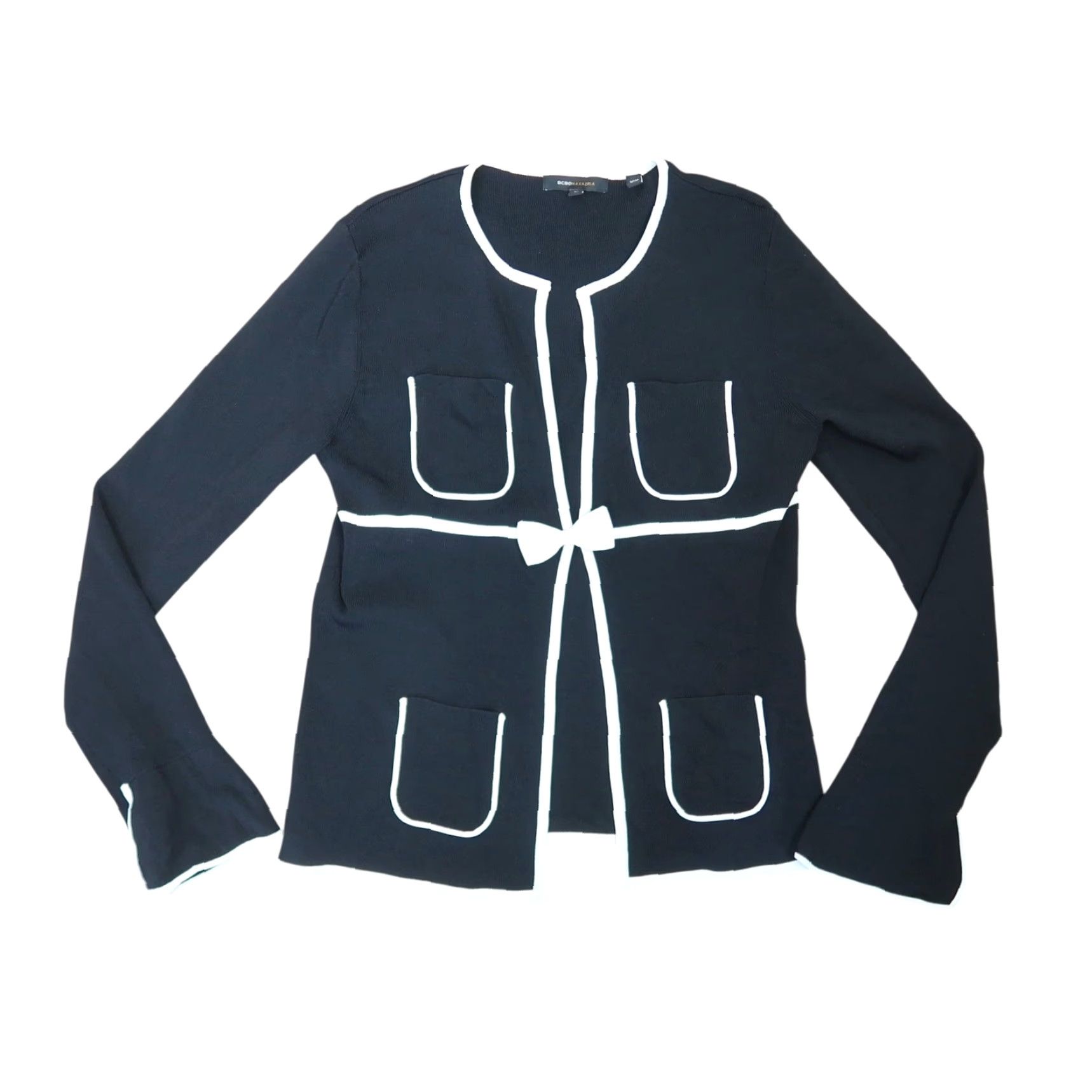 Bcbgmaxazria VINTAGE BCBGMAXAZRIA Cardigan Womens M Black White Trim Bow Knit Sweater 90s Size M / US 6-8 / IT 42-44 - 5 Thumbnail