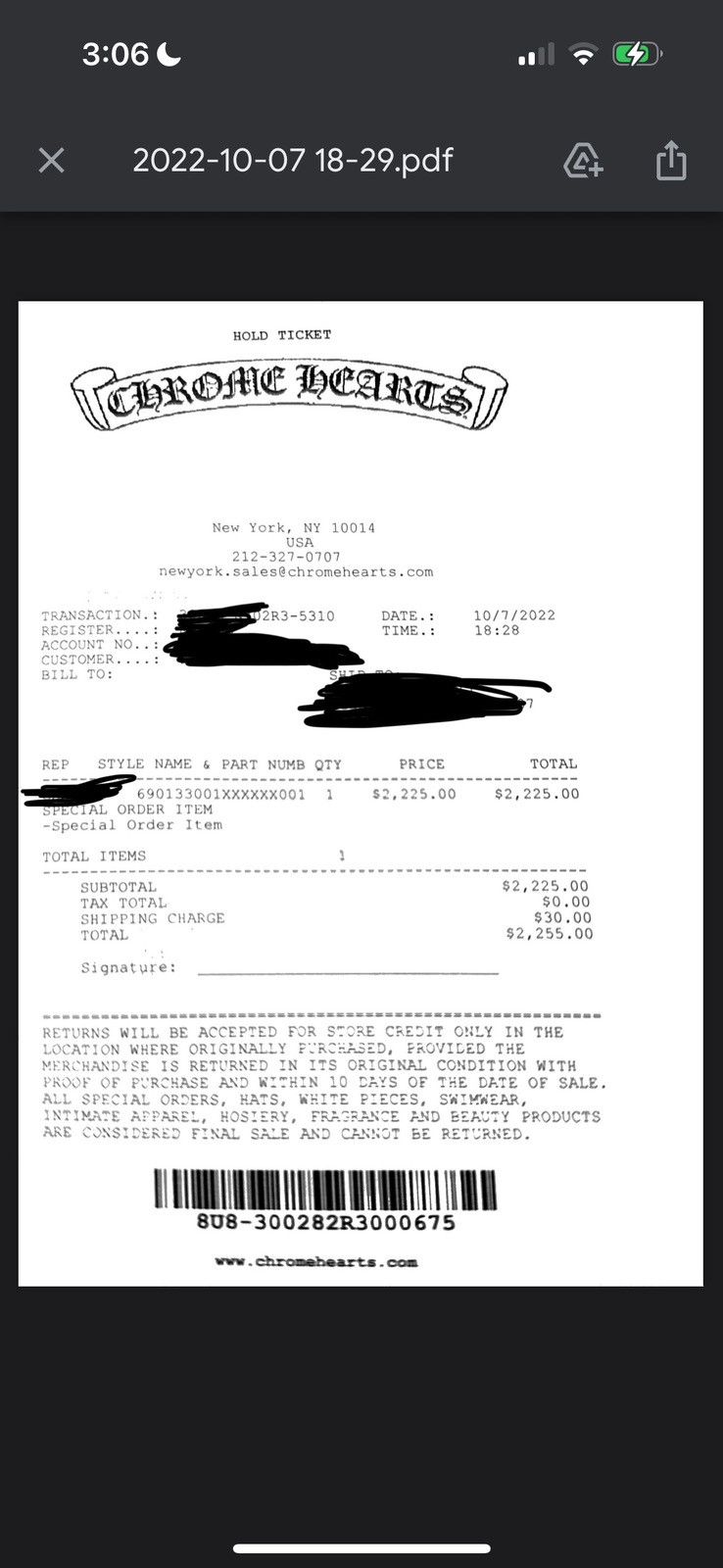 CHROME HEARTS CROSS PATCH .925 SILVER CONVERSE