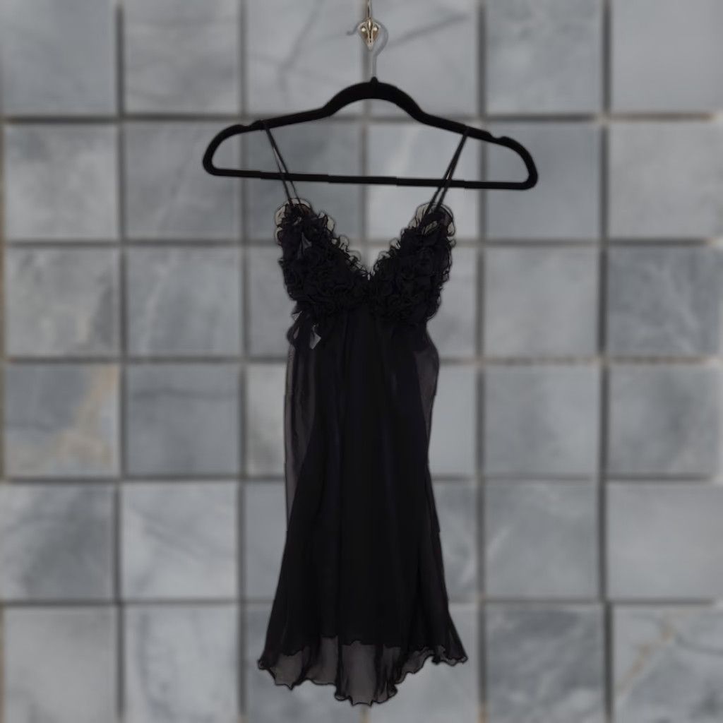 Vintage VINTAGE y2k Black Sheer Dress Goth Small Lingerie Slip Dress Short Women S Black Slip Dress 90s Vintage Size S / US 4 / IT 40 - 1 Thumbnail